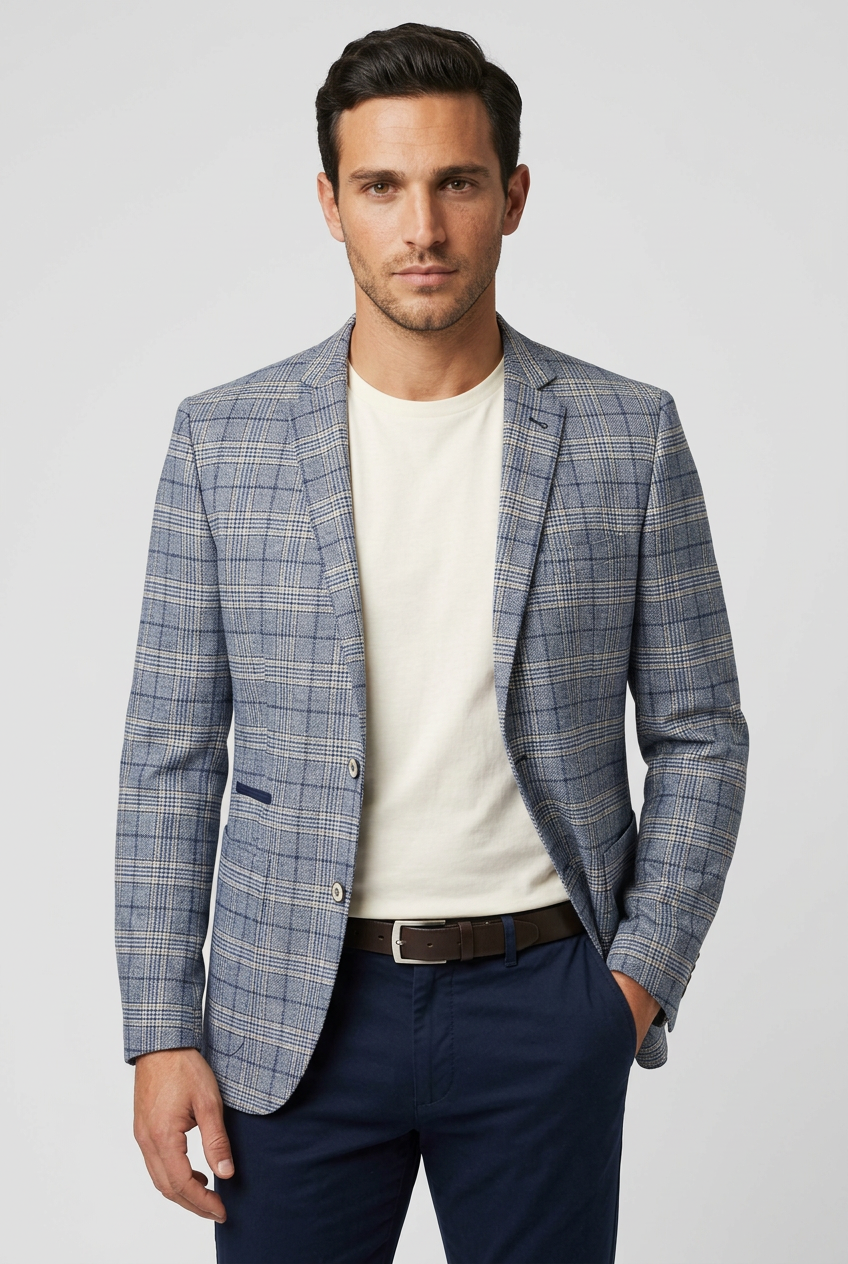 Veste blazer ajustée pour homme à carreaux fenêtre Bleu