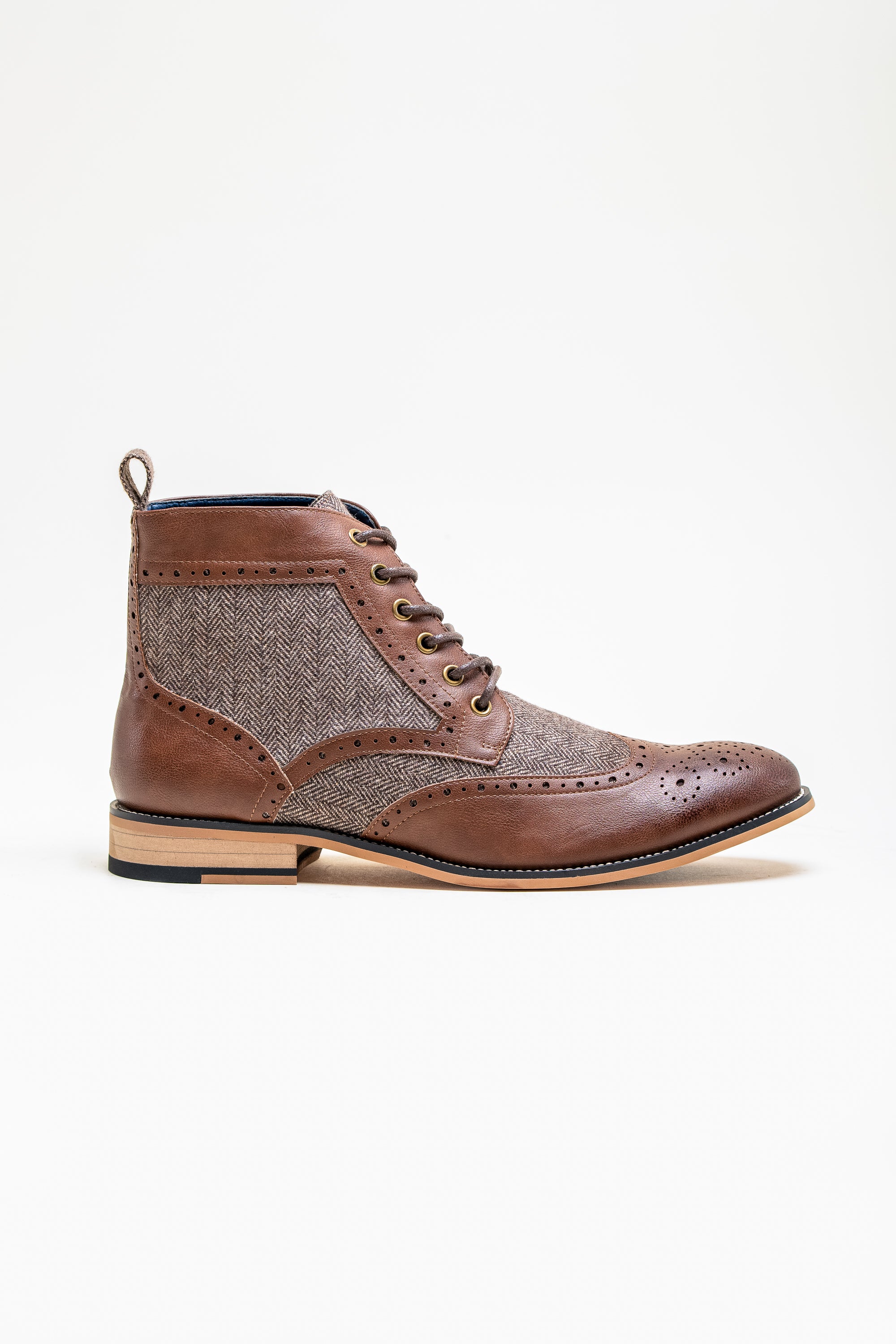 Bottes cheville brogues en tweed marron pour homme en cuir