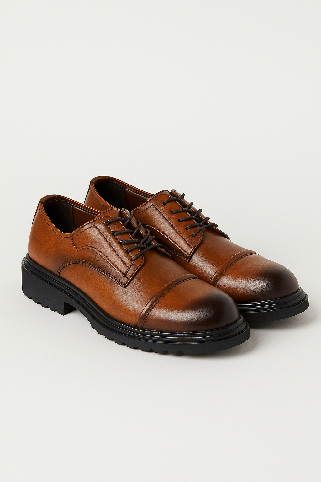 Men’s Cap-Toe Derby Shoes - Windsor - Tan Brown Pair Side Picture