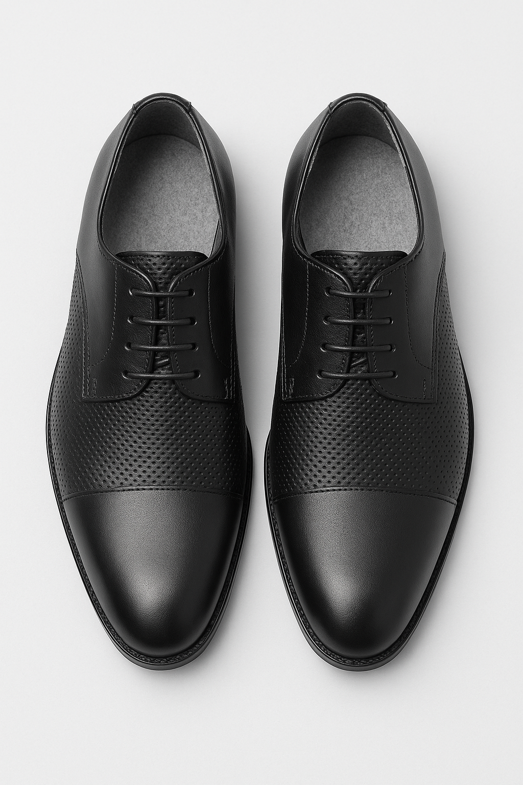 Men’s Cap Toe Derby Dress Shoes - GROSVENOR - Matt Black Front Picture