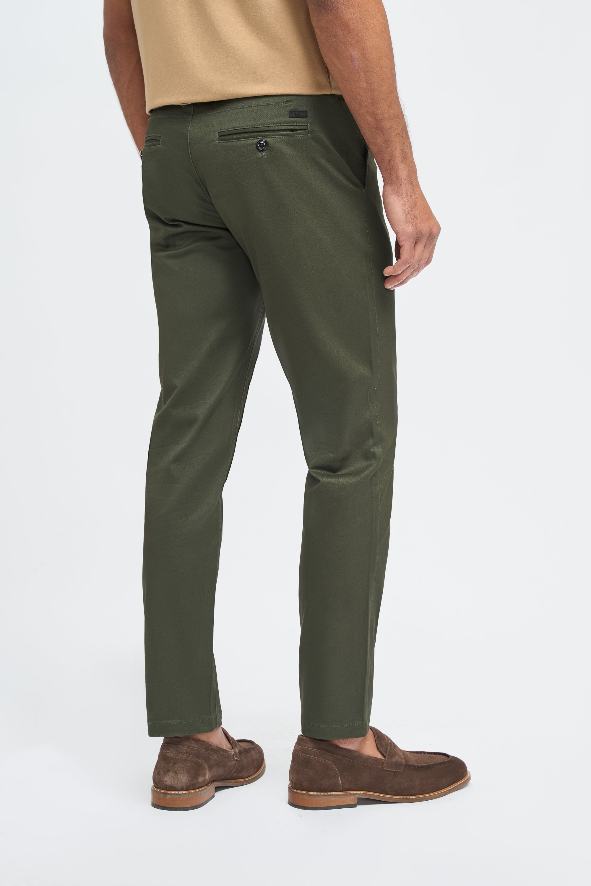 Men's Casual Cotton Chino - DAKOTA - Olive Green Trousers Back Picture