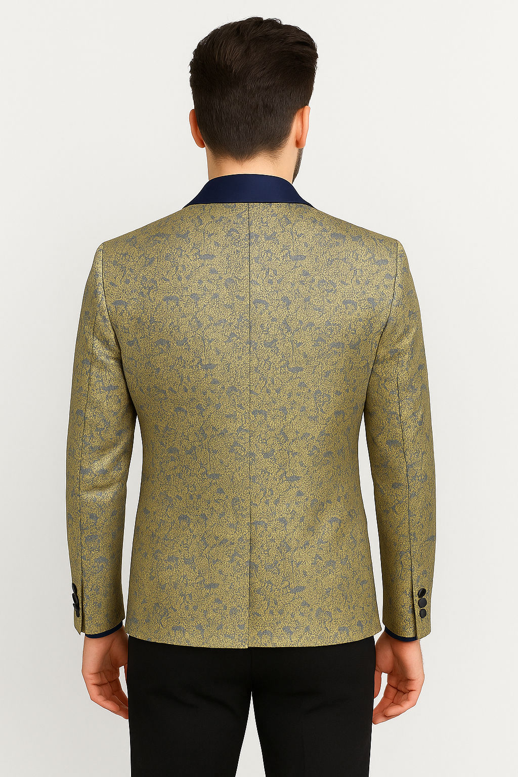 Men’s Champagne Jacquard Slim Fit Shawl Lapel Jacket Back Picture