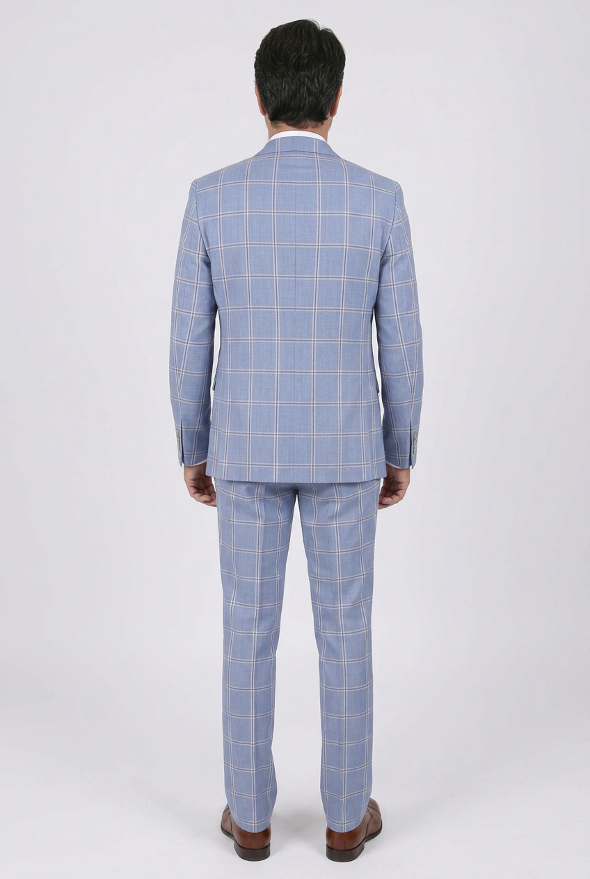 Abito da uomo a quadri 3 pezzi - Stile PARADISE Blu chiaro