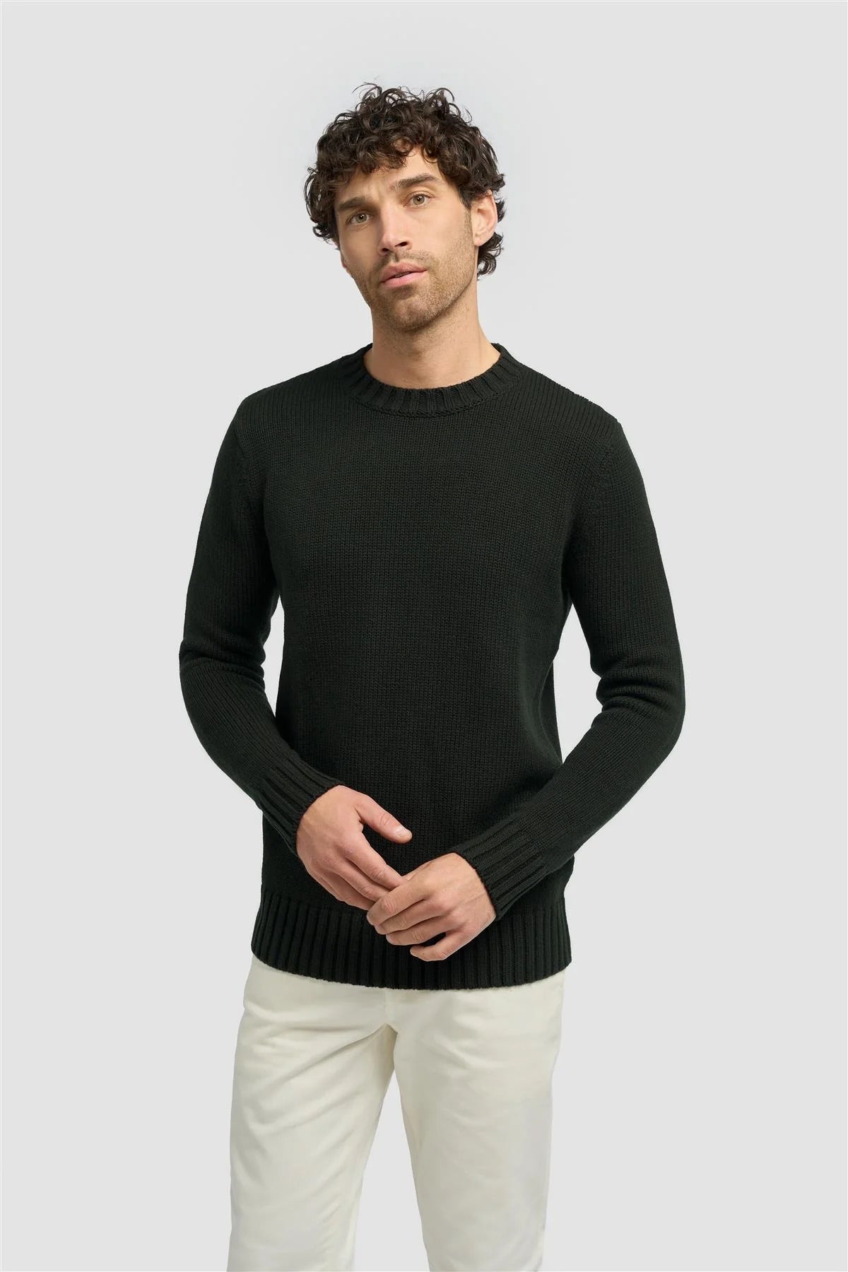 Men’s Classic Knit Pullover Jumper - FARREL - Dark Green Front Picture