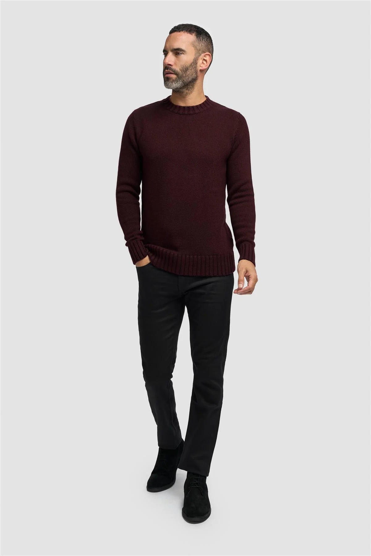 Men’s Classic Knit Pullover Jumper - FARREL - Wine Front Picture