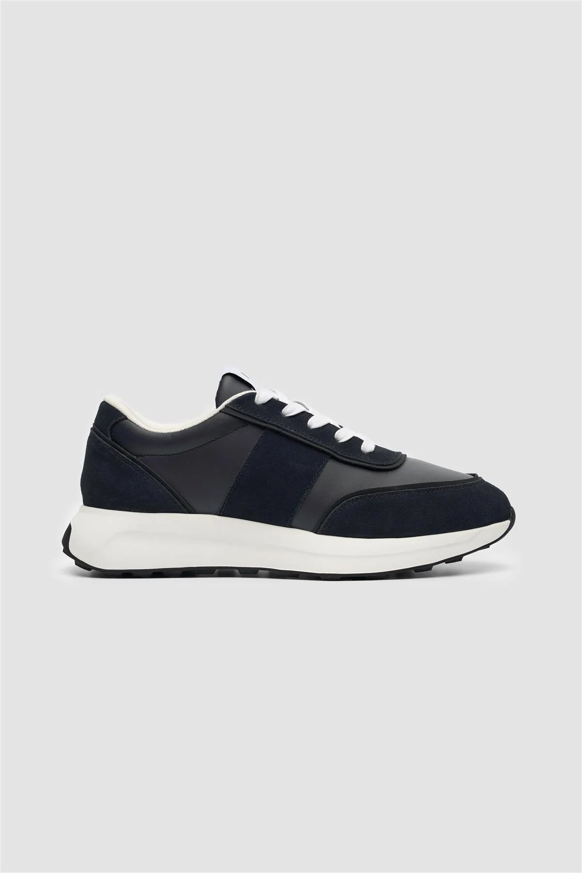 Men’s Classic Lace Up Trainers - Alanza - Navy Side Picture