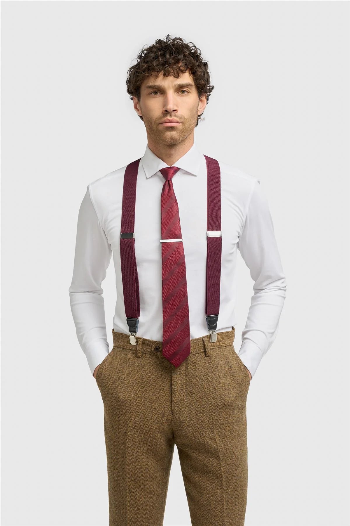 Men’s Clip-On Braces with Adjustable Straps - Wine Model Picture