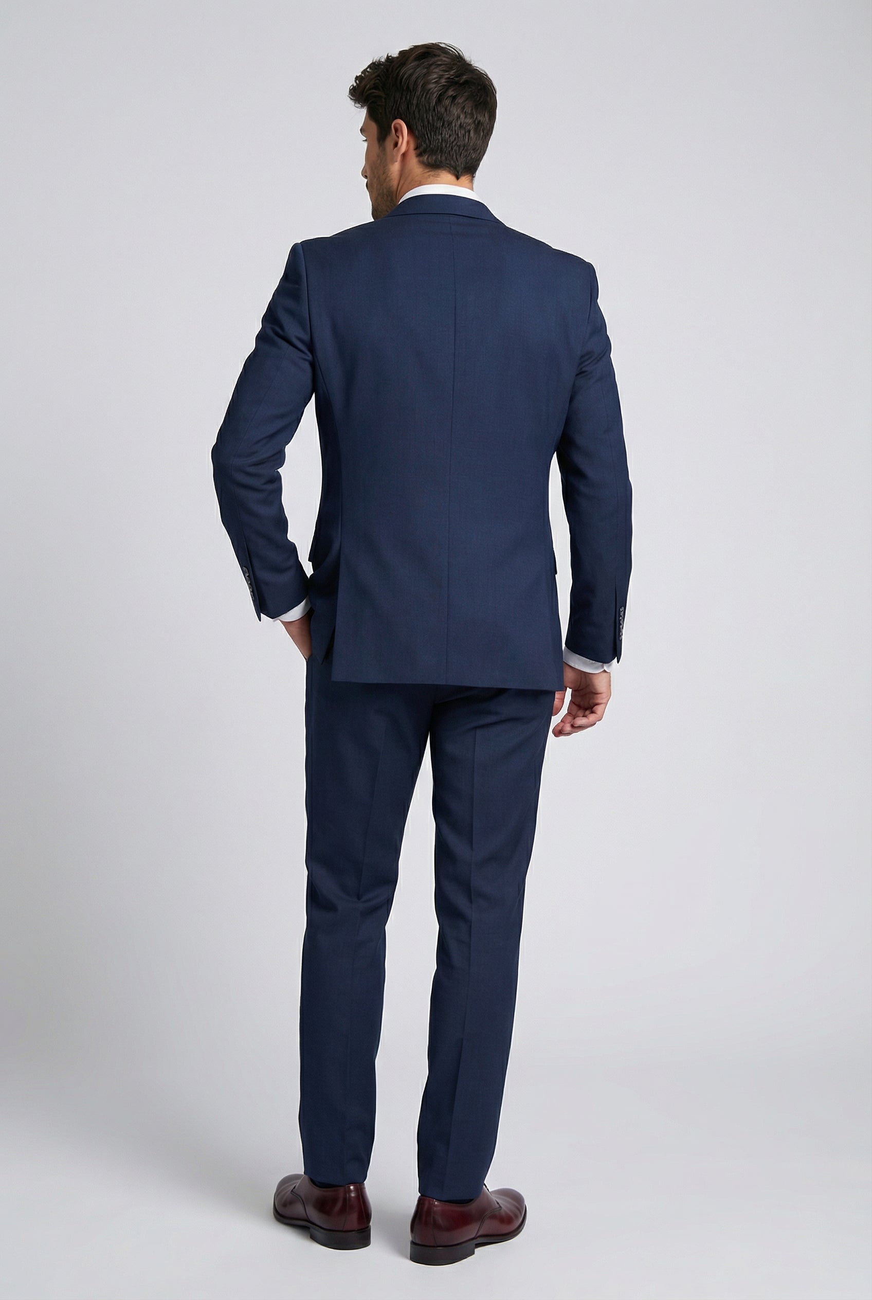 Men's Cotton Blend Self Patterned Suit - GIOVANNI Navy Back Picture