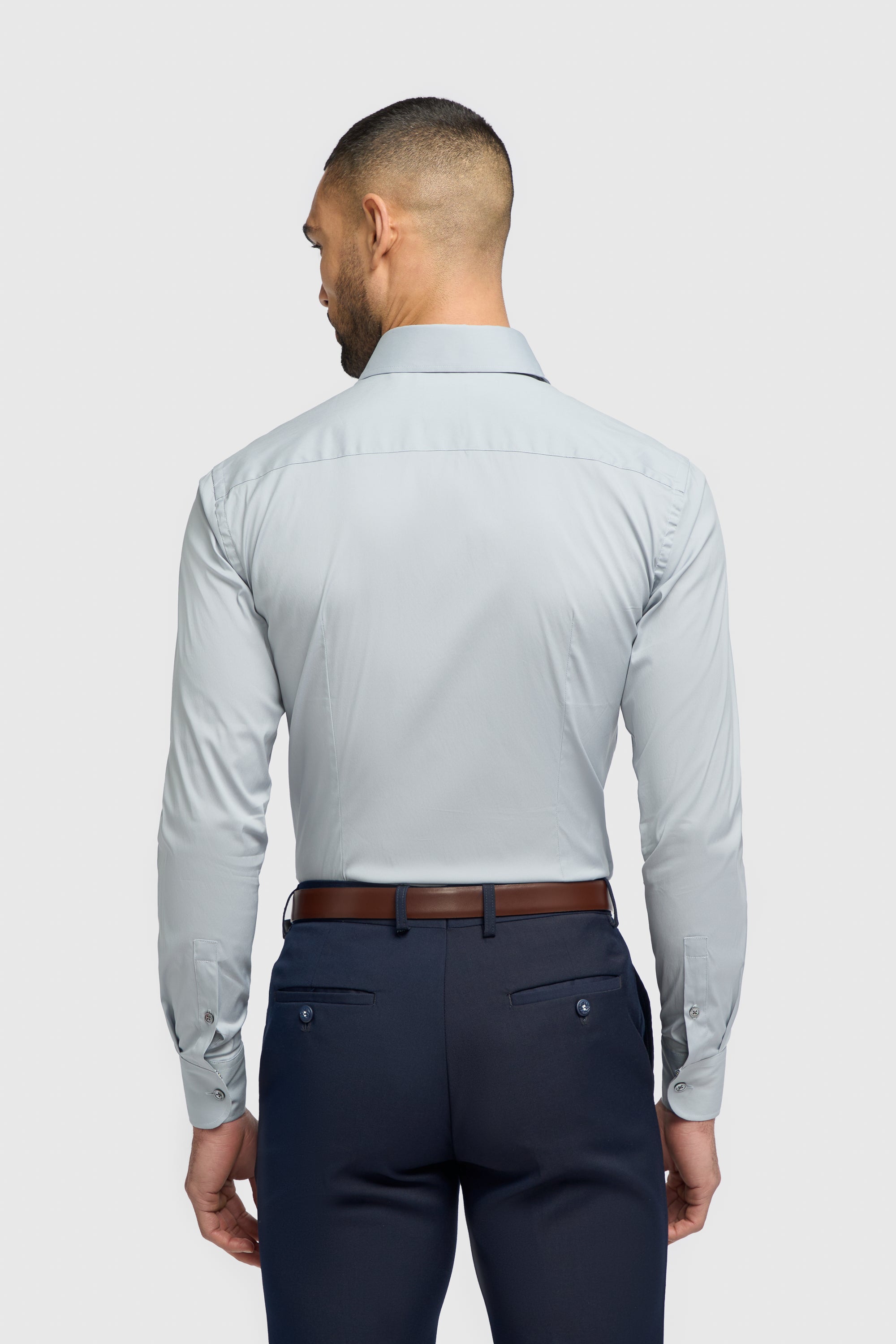 Men's Cotton Blend Slim Fit Dress Shirt - MONACO - Ice Blue Back Picture