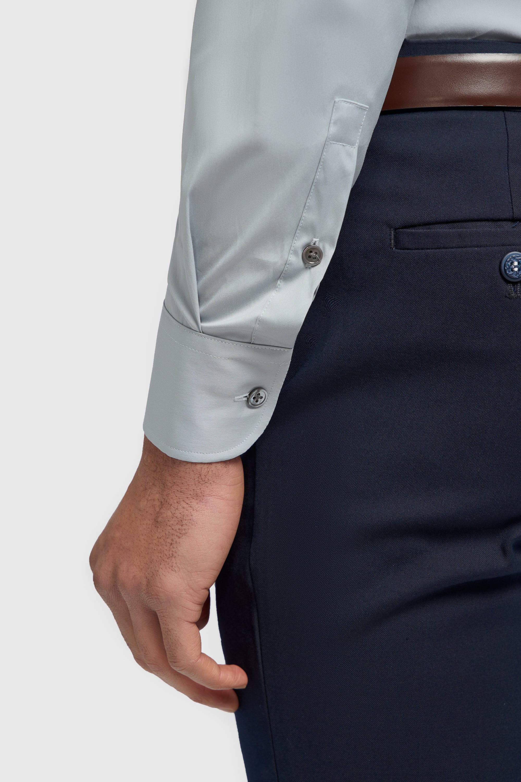 Men's Cotton Blend Slim Fit Dress Shirt - MONACO - Ice Blue Detail Picture