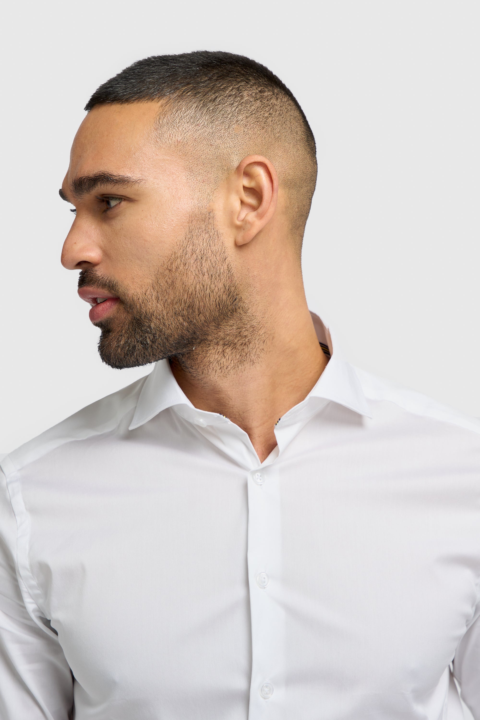 Men's Cotton Blend Slim Fit Dress Shirt - MONACO - White Detail Picture