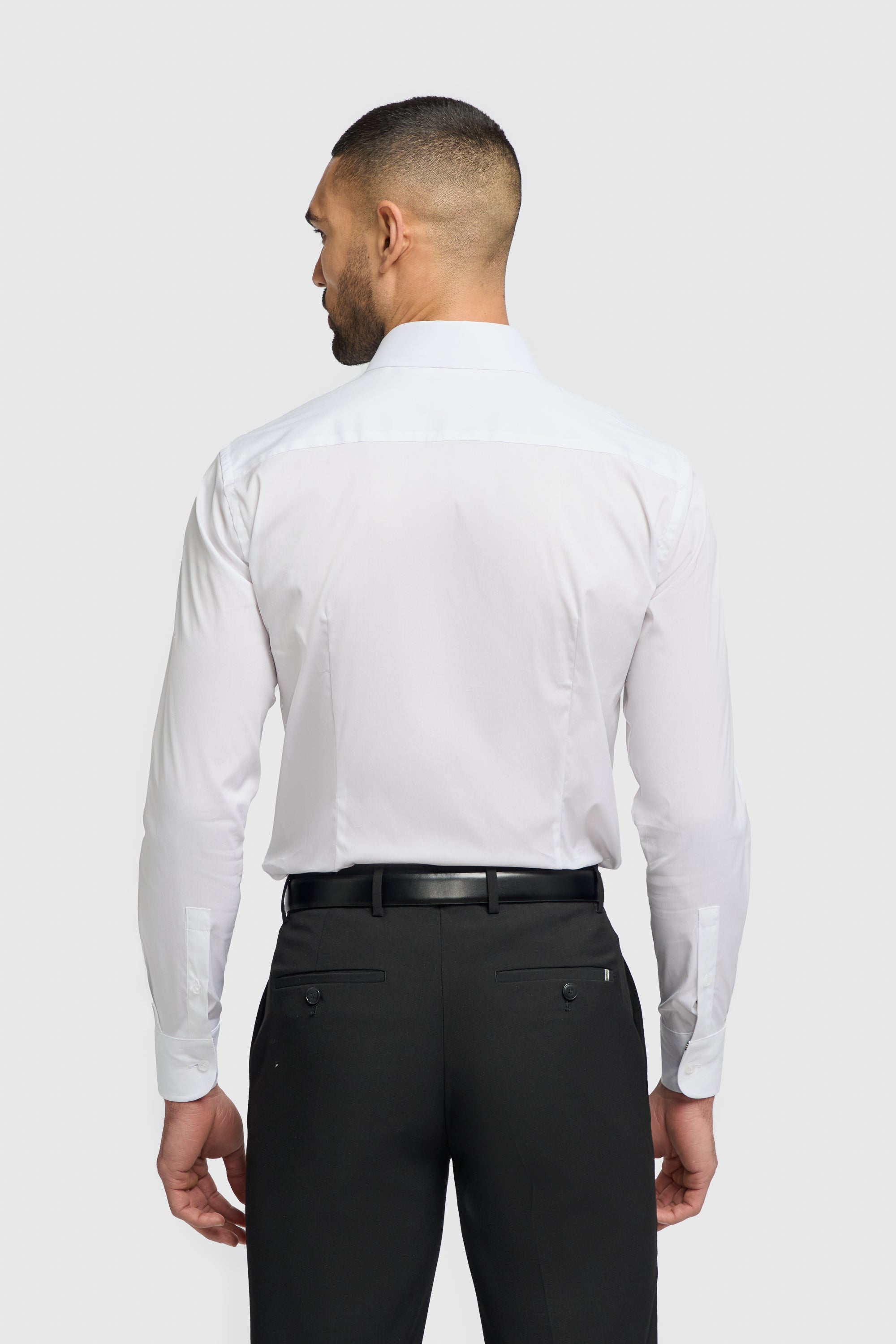 Men's Cotton Blend Slim Fit Dress Shirt - MONACO - White Back Picture