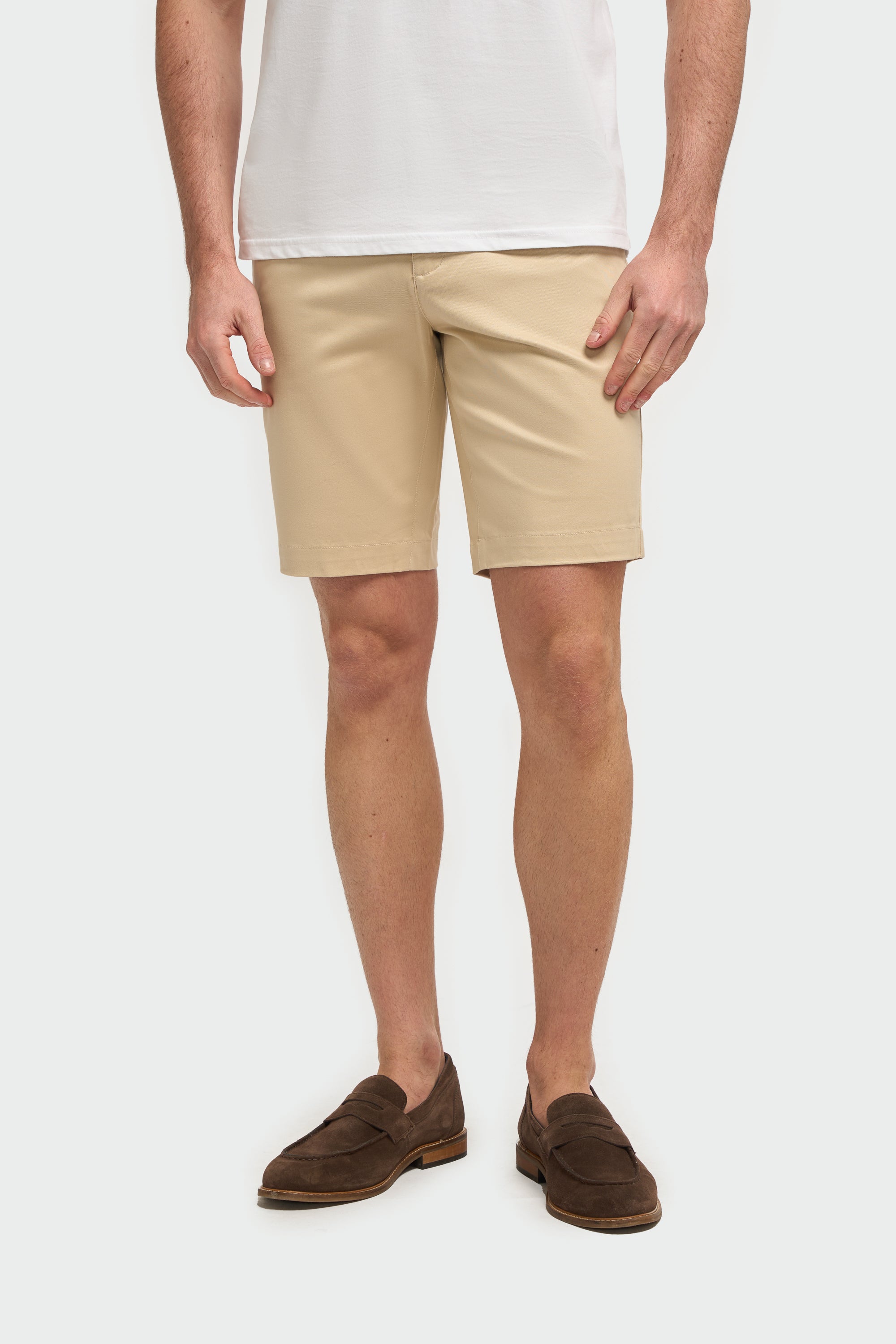 Men's Cotton Casual Slim Fit Chino Shorts - DAKOTA - Beige Front Picture