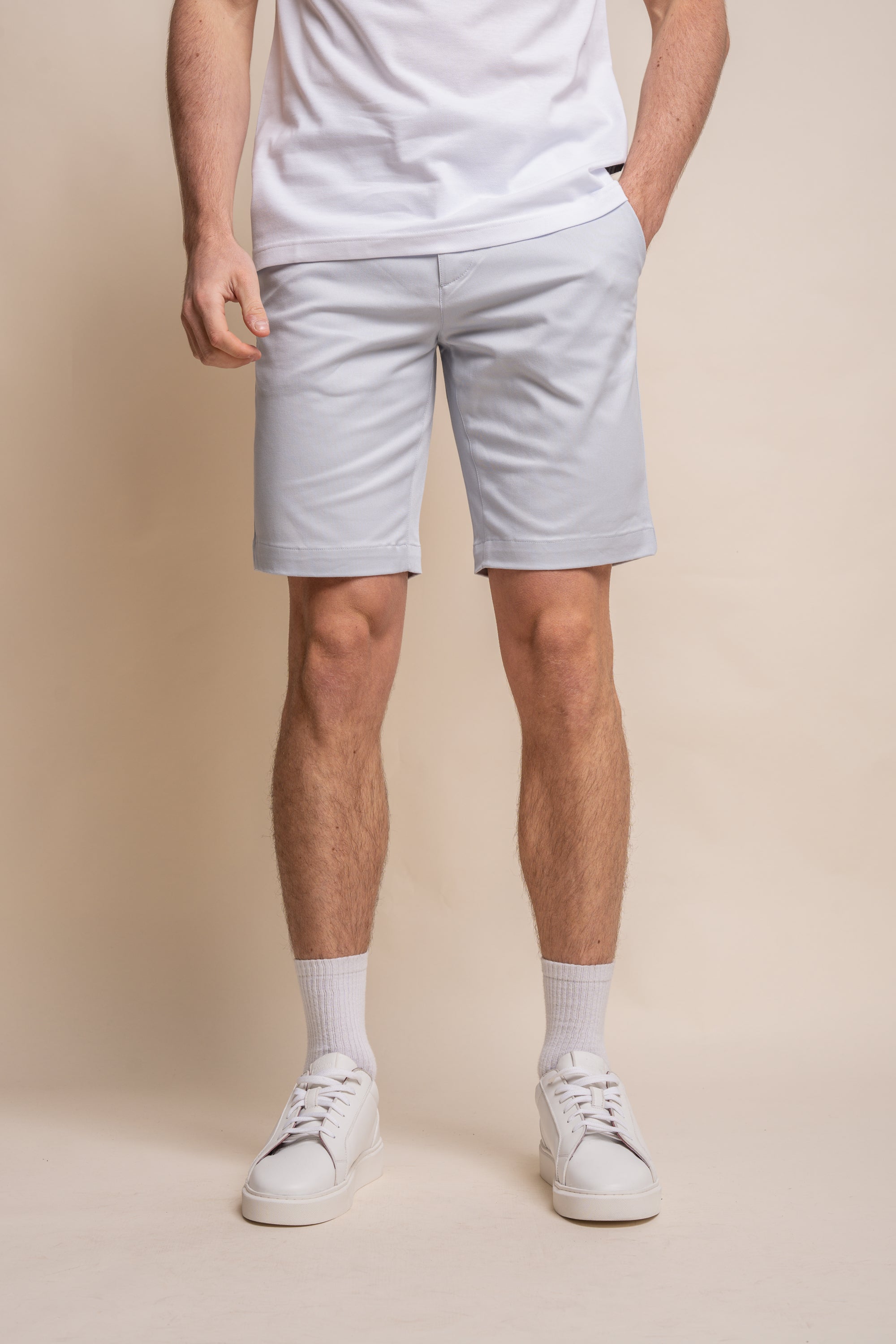 Men's Cotton Casual Slim Fit Chino Shorts - DAKOTA - Ice Blue Model Picture