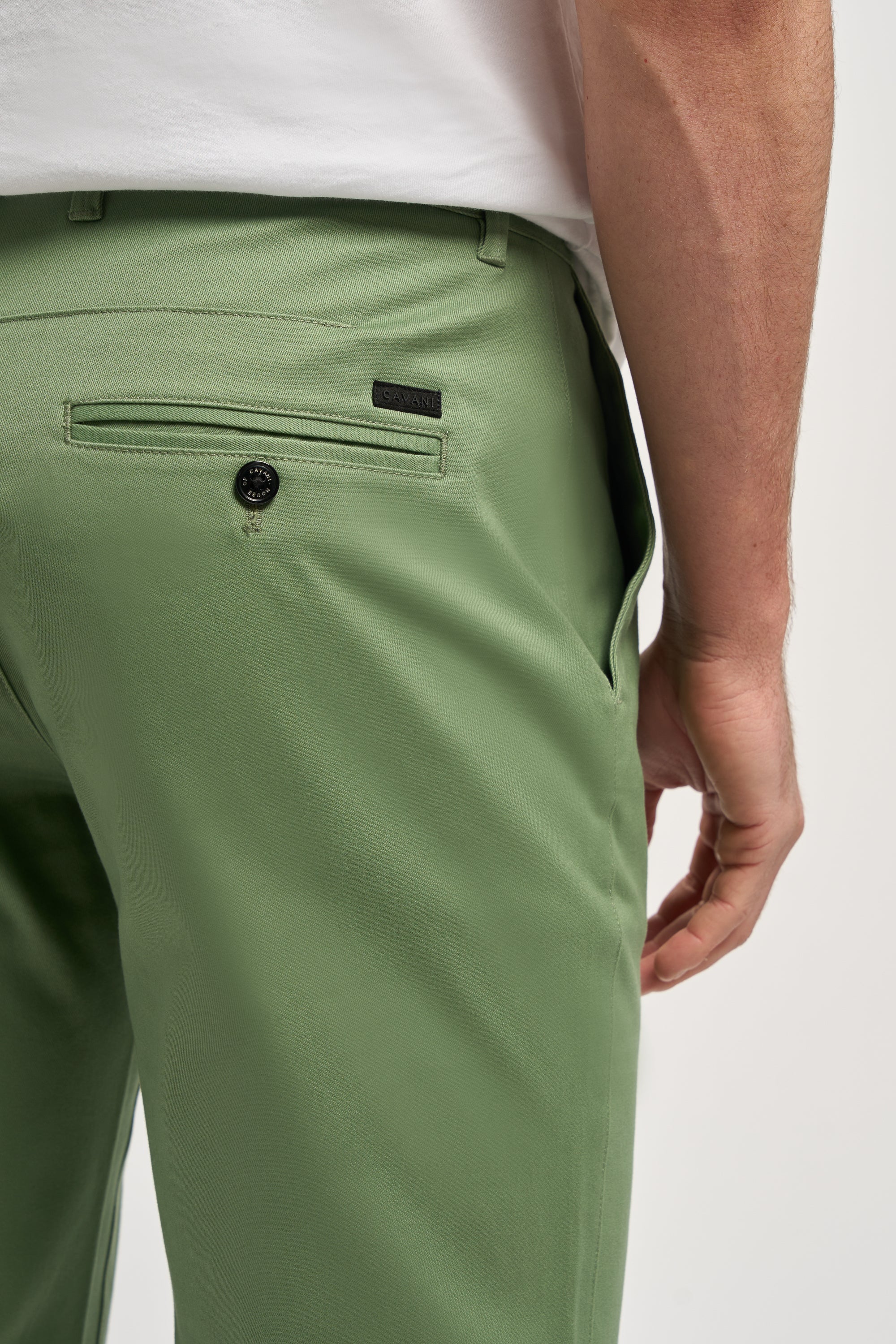 Men's Cotton Chino Trousers - DAKOTA - Jade Model Picture Trosusers Back Detail Picture