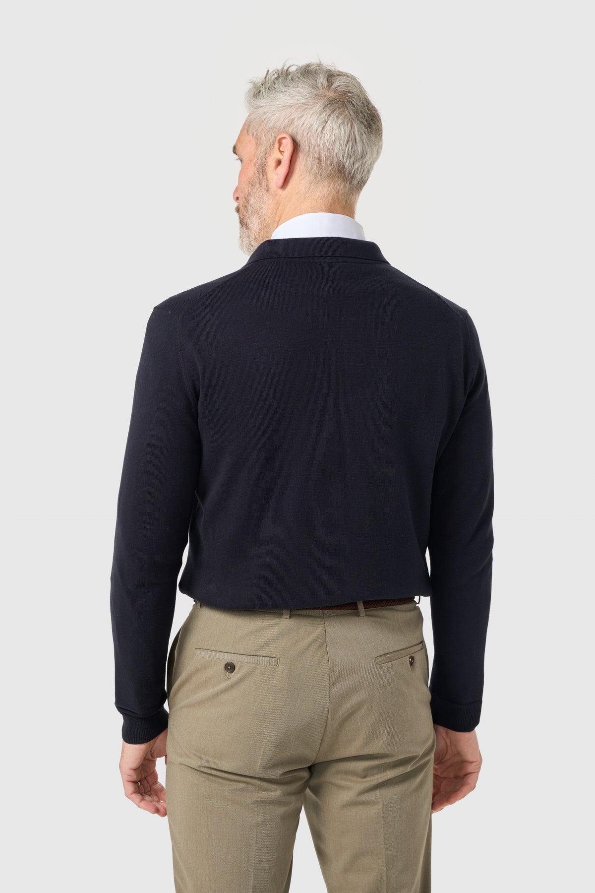Men's Cotton Collared Button-Up Cardigan – Cavani Roselli Navy Model Back Picture