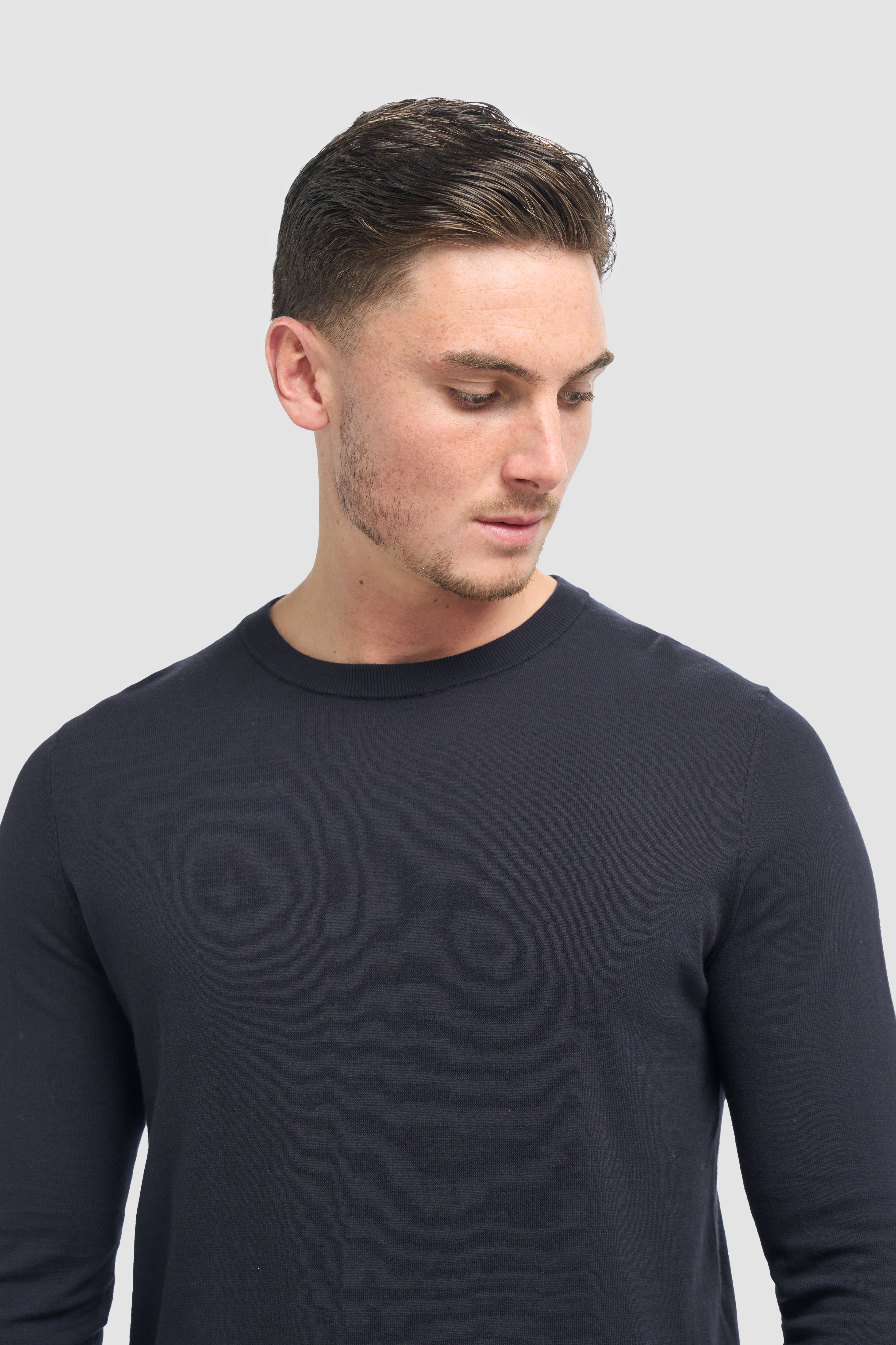 Men’s Cotton Crew Neck Knit Jumper - Savio - Navy Detail Picture