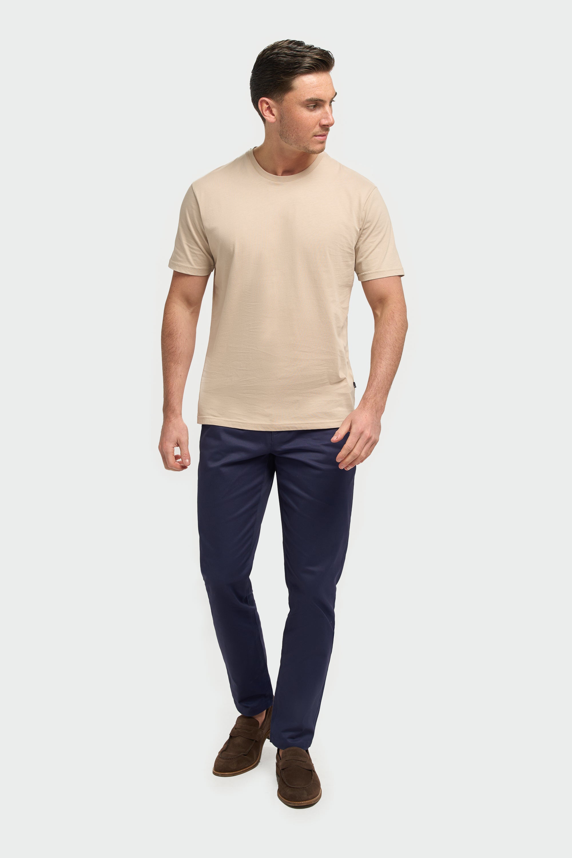 Men’s Cotton Crew Neck T-Shirt - Sanchez - Beige Model Front Picture