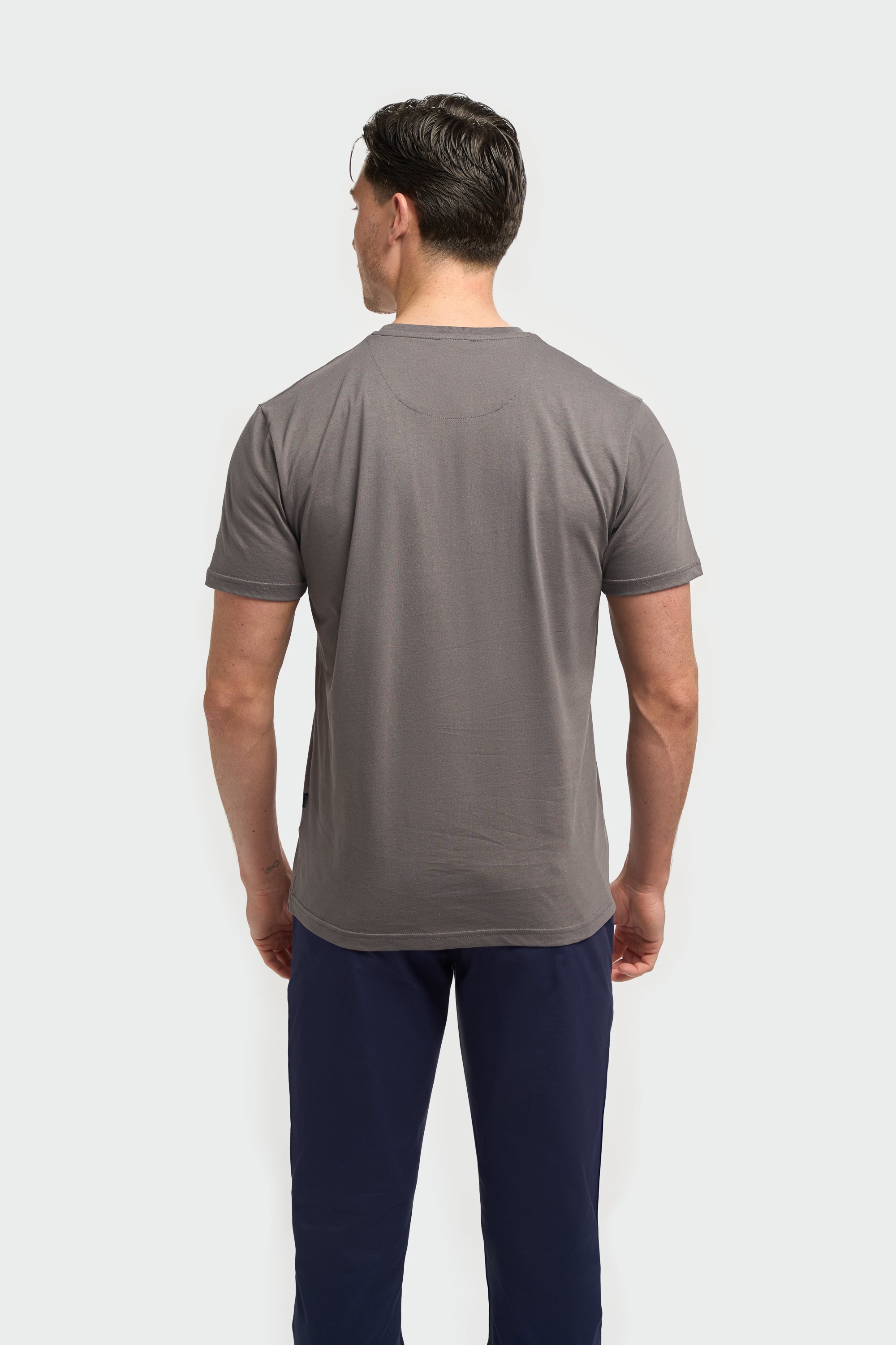 Men’s Cotton Crew Neck T-Shirt - Sanchez - Charcoal Grey Model Back Picture