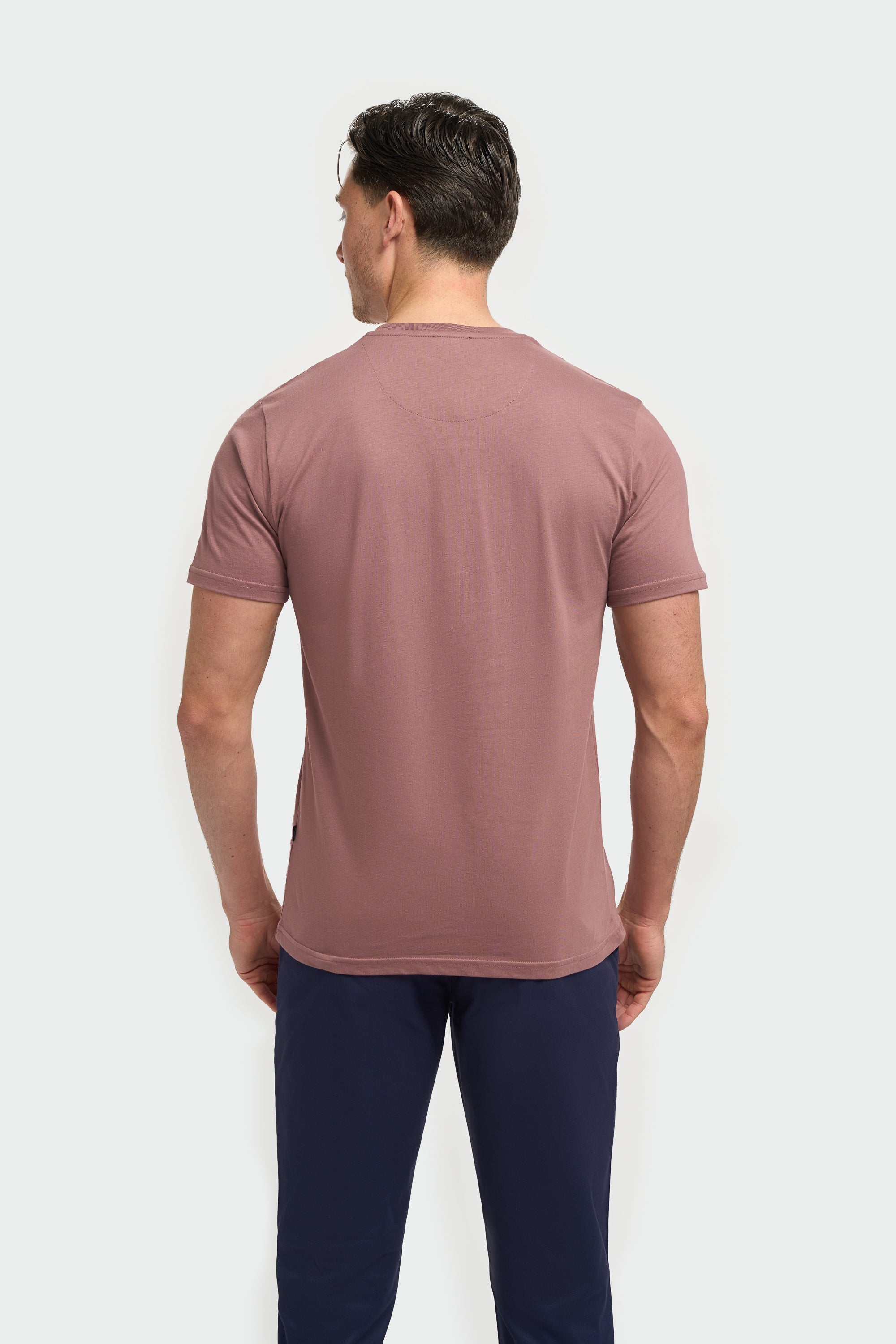 Men’s Cotton Crew Neck T-Shirt - Sanchez - Mauve Pink Model Back Picture