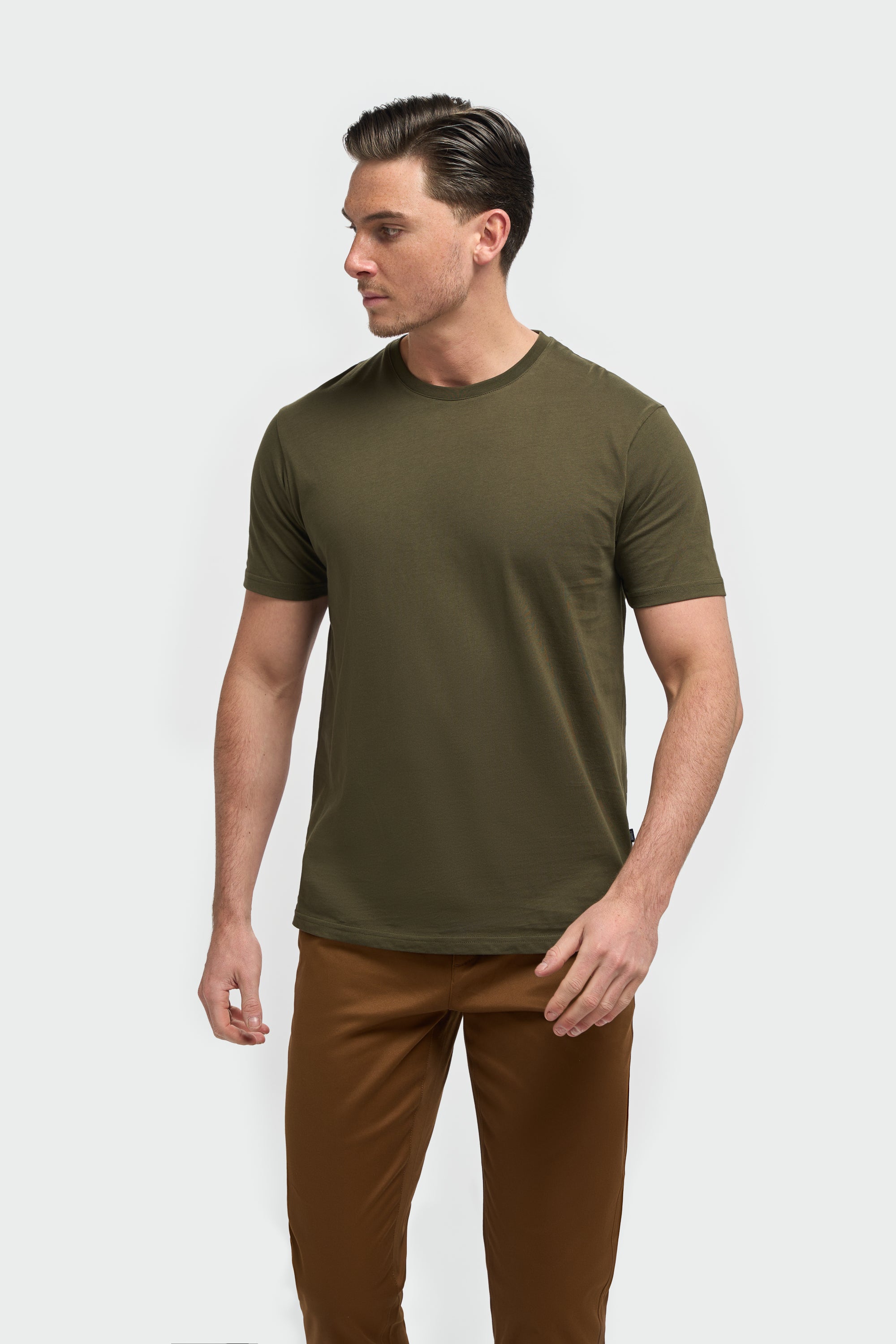 Men’s Cotton Crew Neck T-Shirt - Sanchez - Olive Green Model Picture