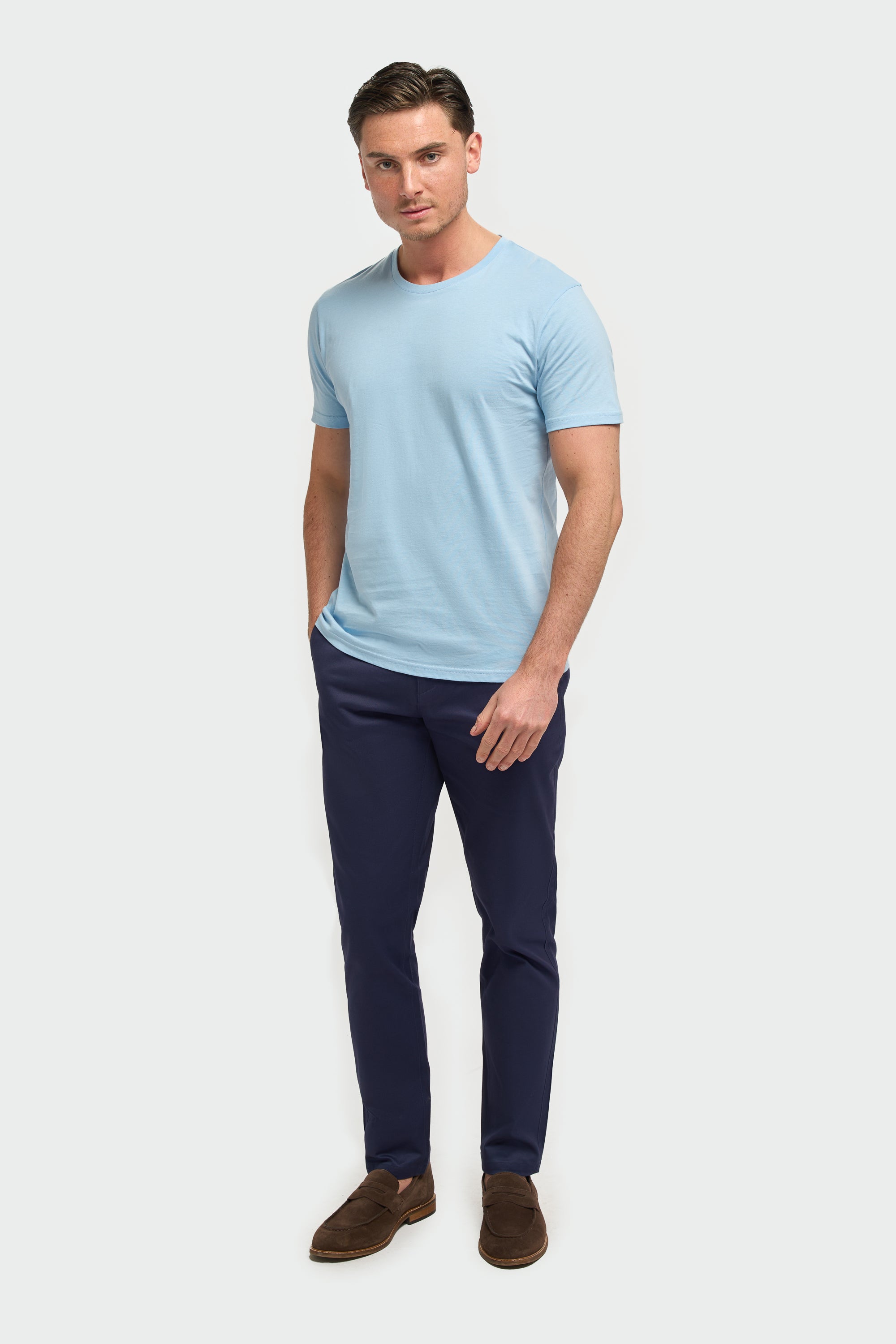 Men’s Cotton Crew Neck T-Shirt - Sanchez - Sky Blue Model Front Picture