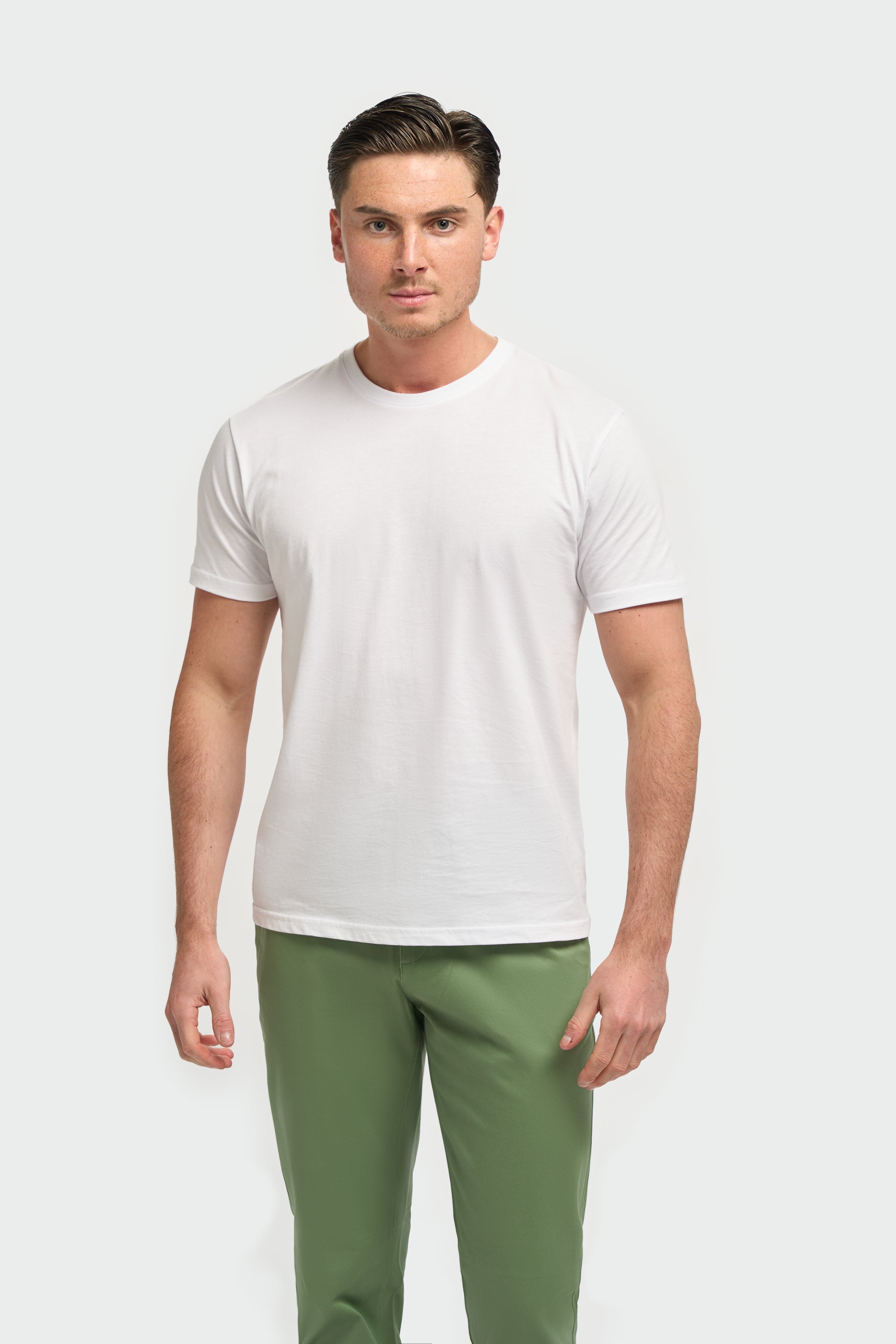 Men’s Cotton Crew Neck T-Shirt - Sanchez - White Model Picture