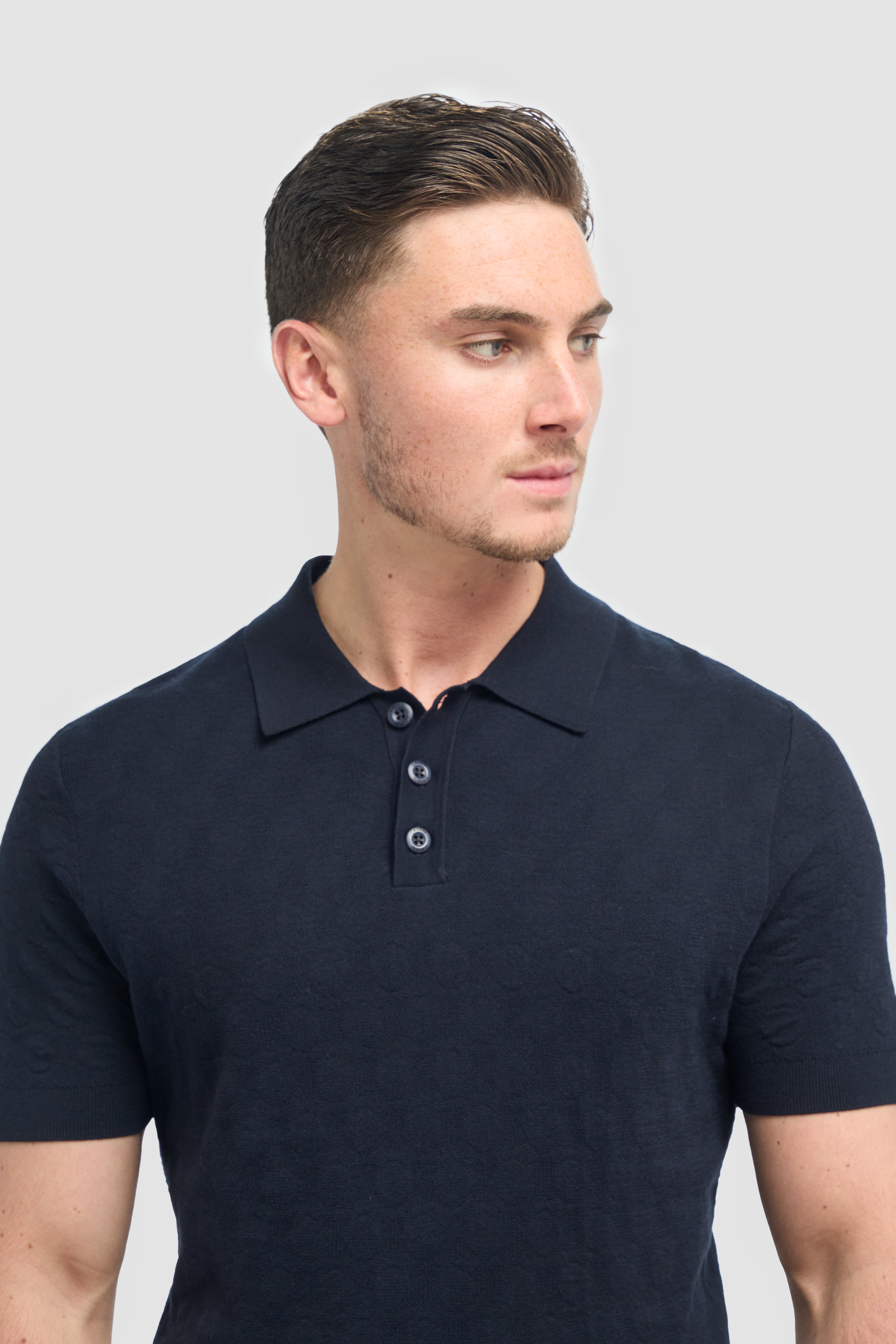 Men’s Cotton Knit Polo T-Shirt - Armando - Navy Detail Picture