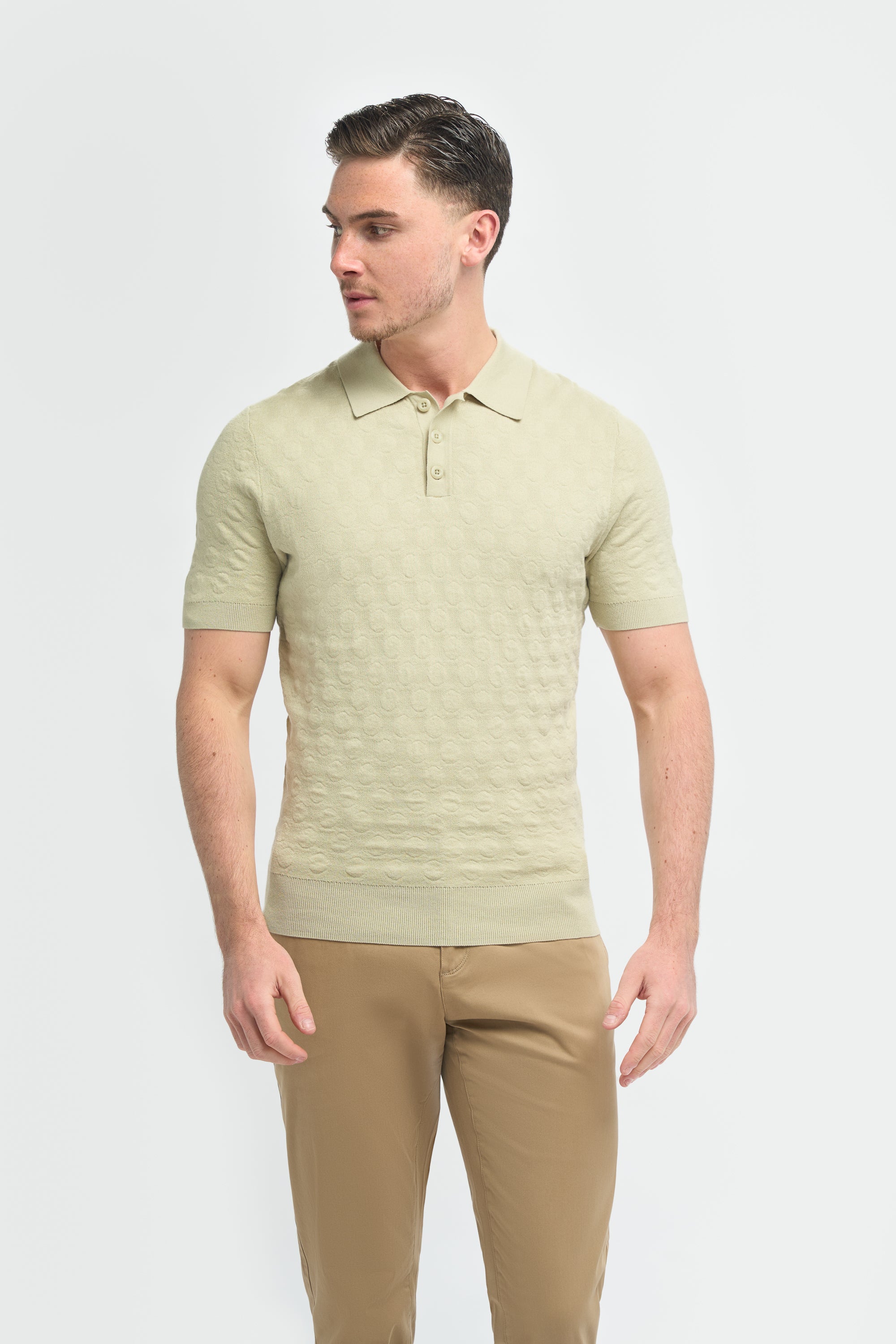 Men’s Cotton Knit Polo T-Shirt - Armando - Sage Green Front Picture