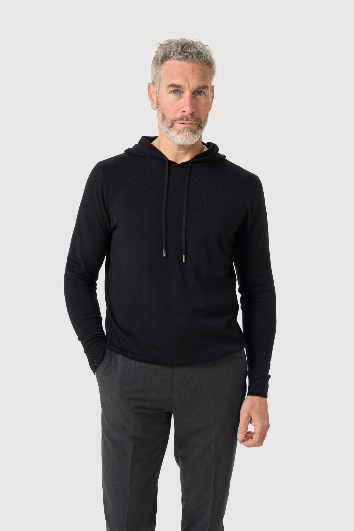 Men's Cotton Knitted Hooded Jumper – Cavani Pablo Black model picture