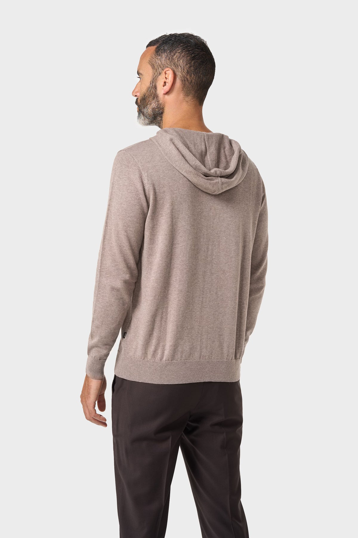 Men's Cotton Knitted Hooded Jumper – Cavani Pablo Light Brown Model back picture
