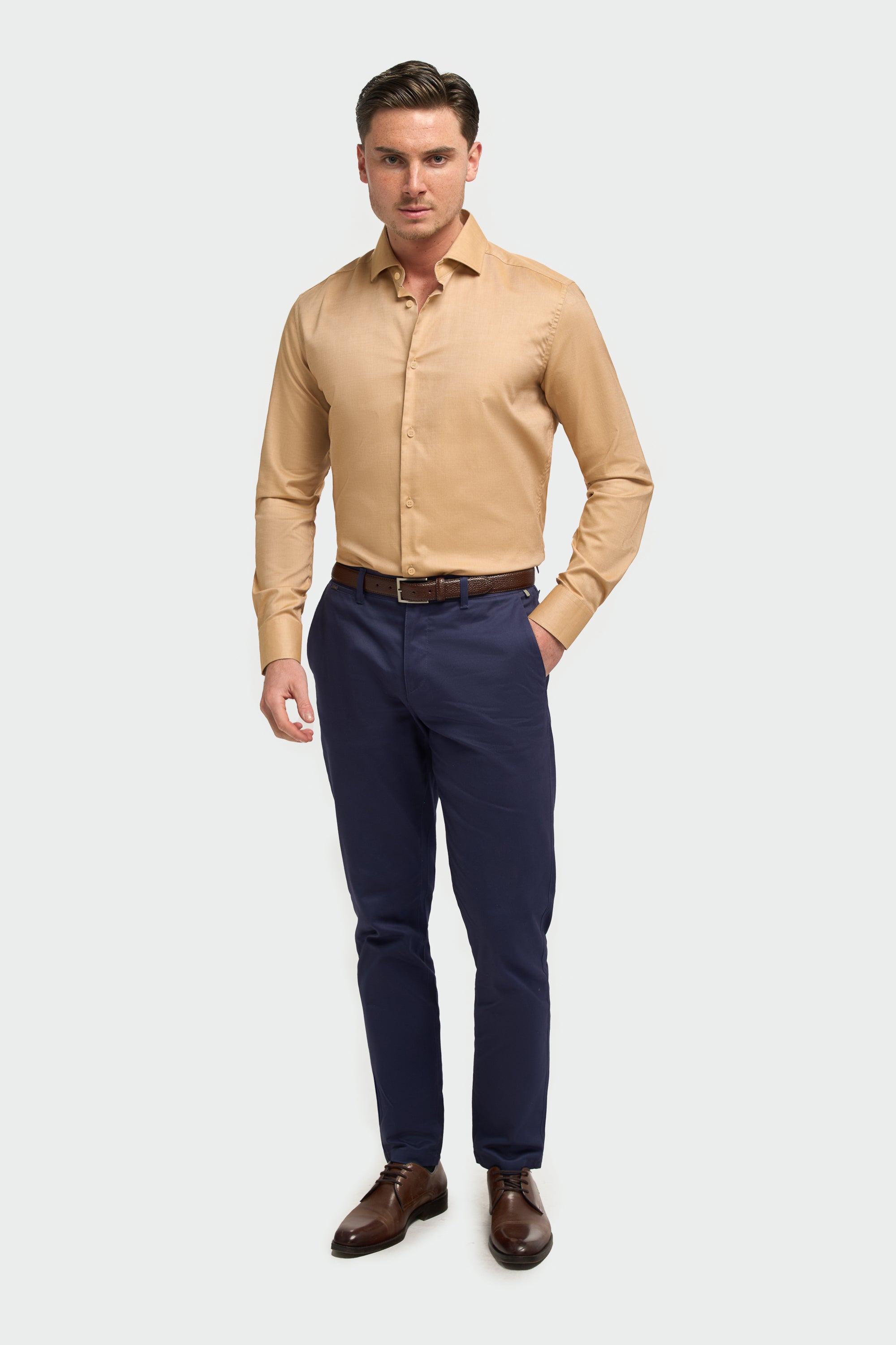 Men’s Cotton Long Sleeve Formal Shirt - Barnaby - Gold Model Front Pcicture