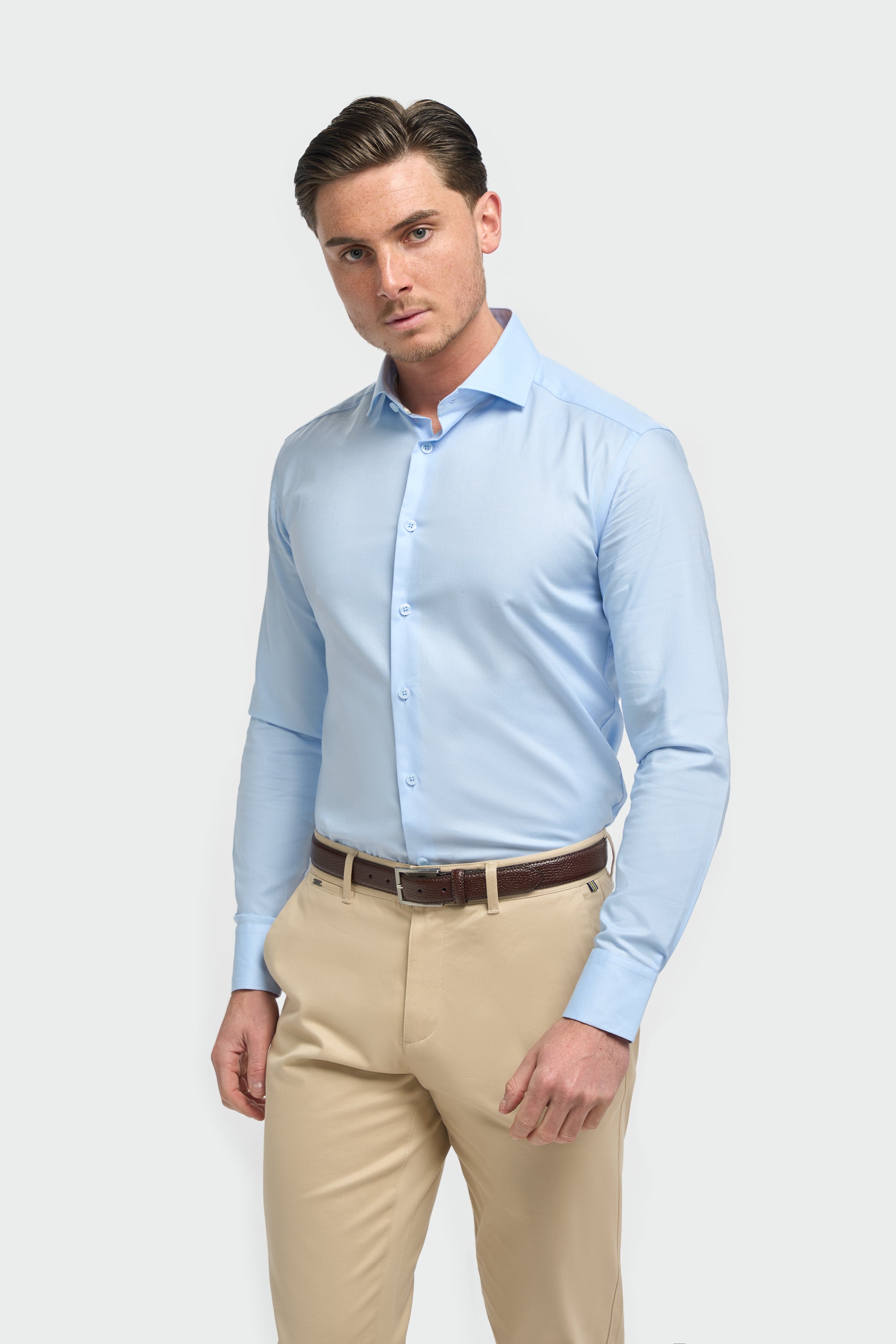 Men’s Cotton Long Sleeve Formal Shirt - Barnaby - Sky Blue Model Picture