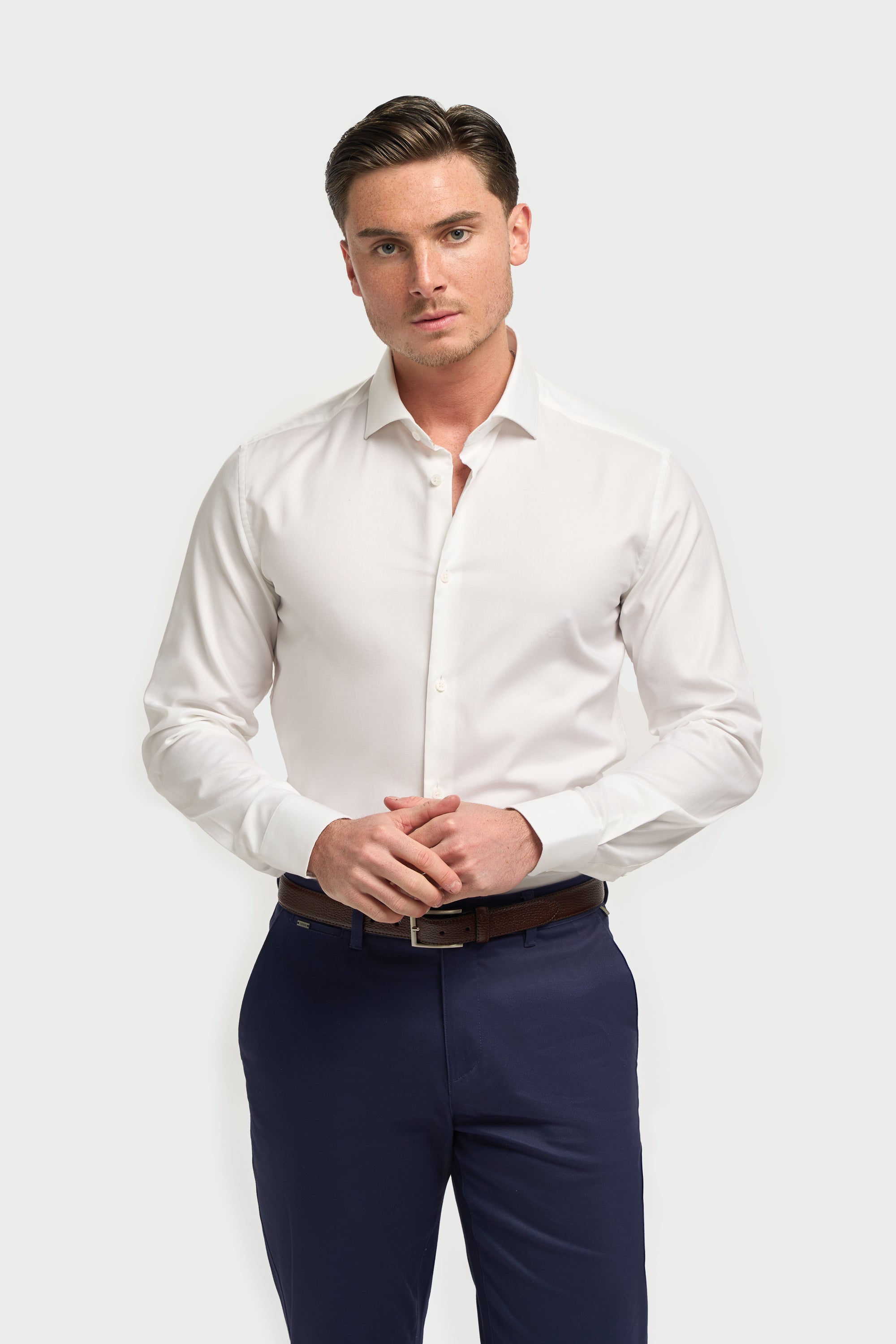 Men’s Cotton Long Sleeve Formal Shirt - Barnaby - White Model Picture