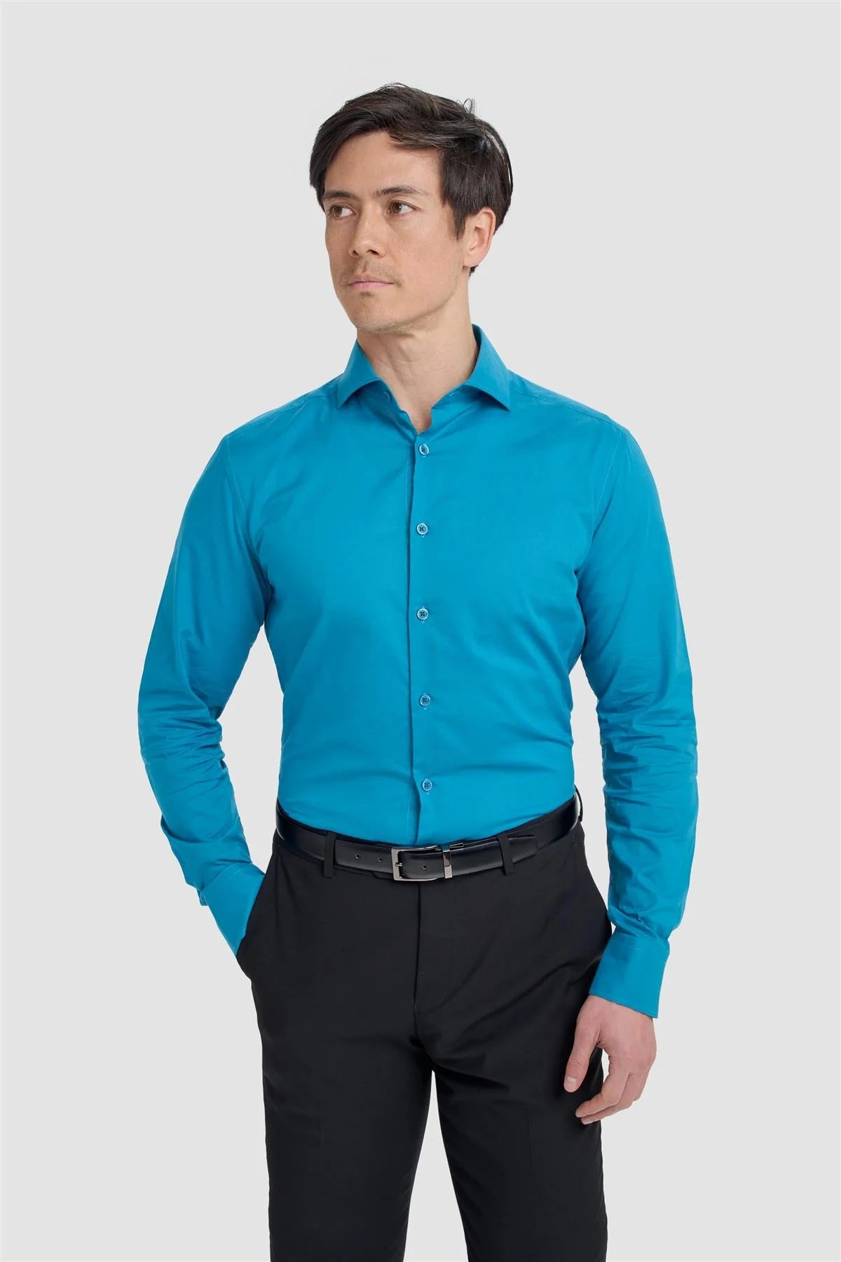 Camicia formale da uomo in cotone a manica lunga - Flamino Aqua