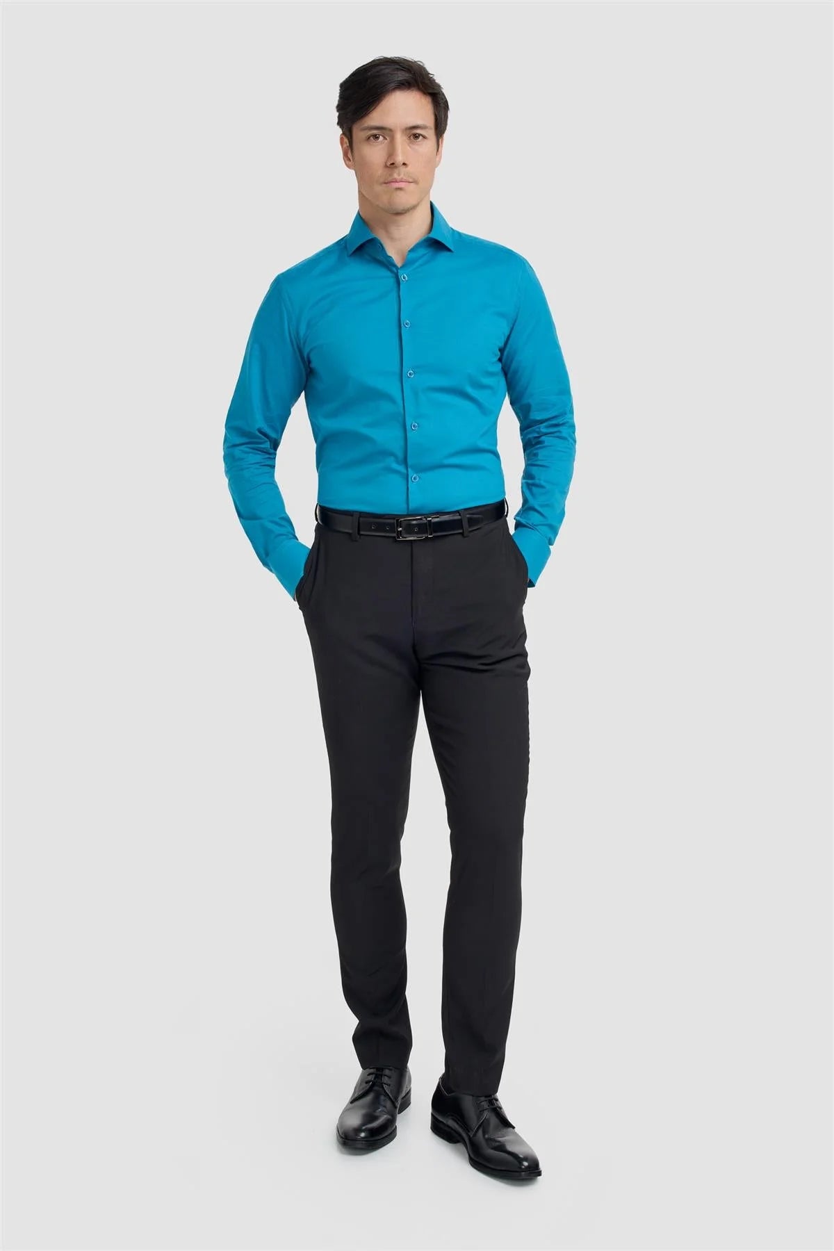 Camicia formale da uomo in cotone a manica lunga - Flamino Aqua