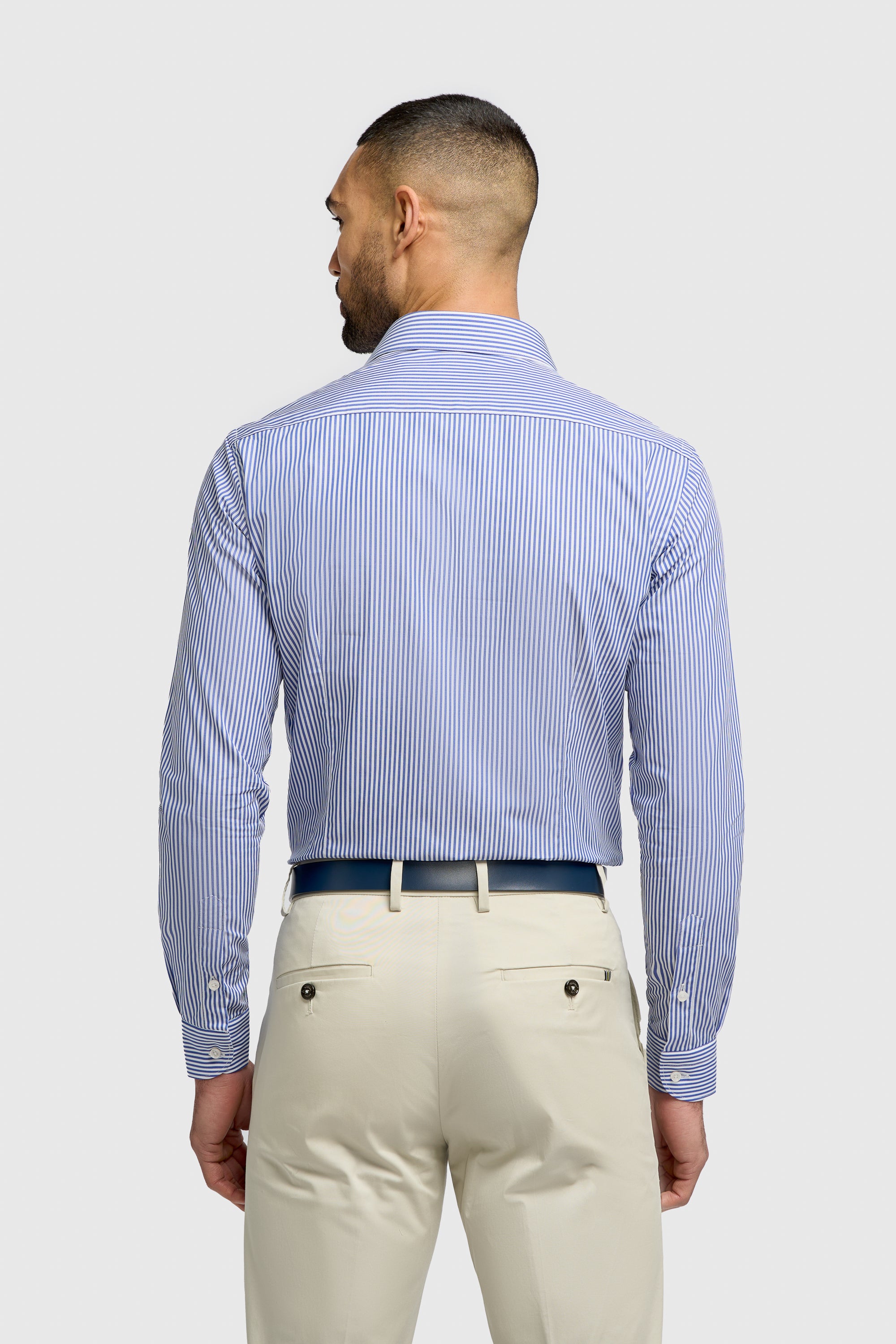 Men’s Cotton Pinstripe Long Sleeve Shirt - Argiro -  Navy Back Picture