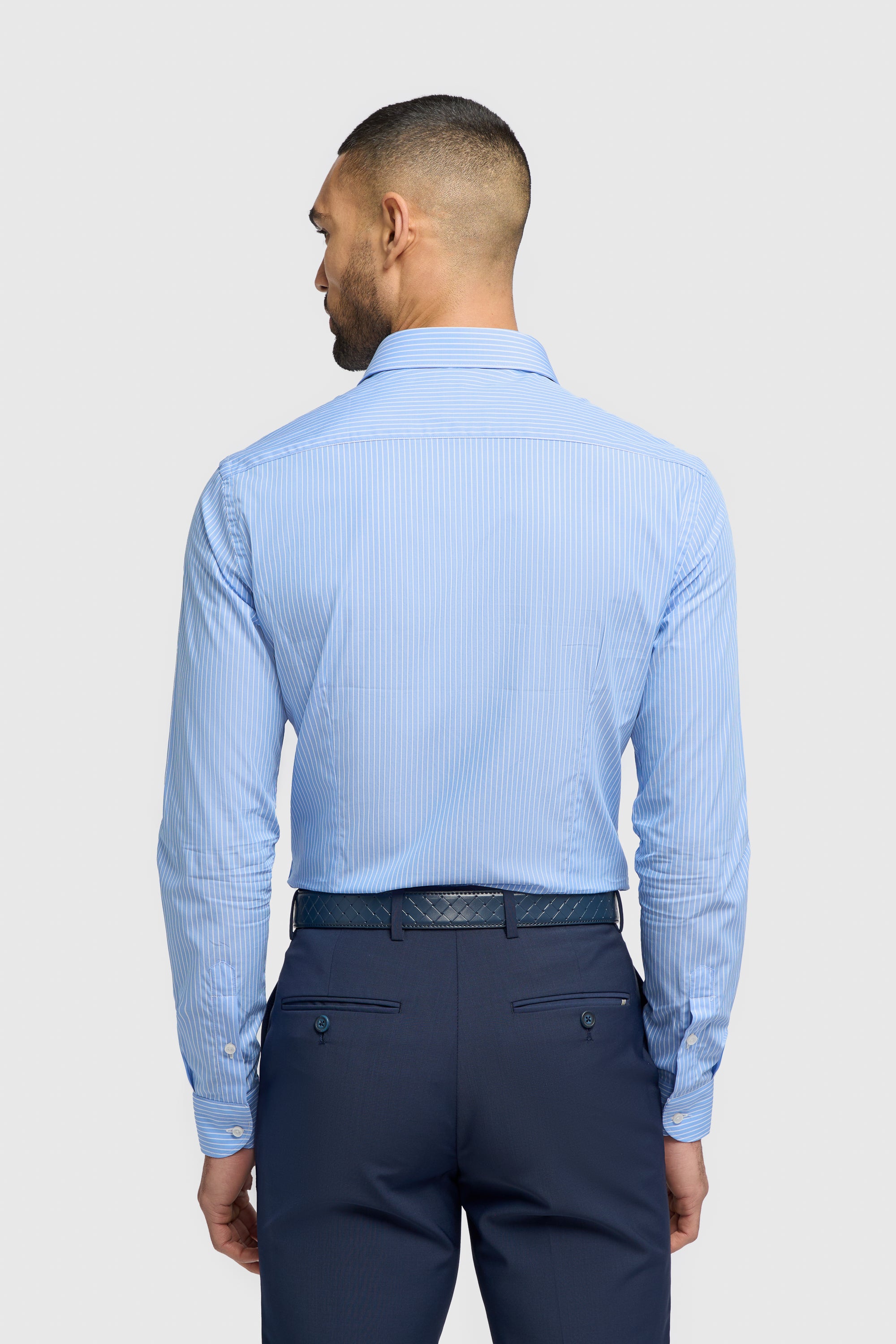 Men’s Cotton Pinstripe Long Sleeve Shirt - Murat - Light Blue Back Picture