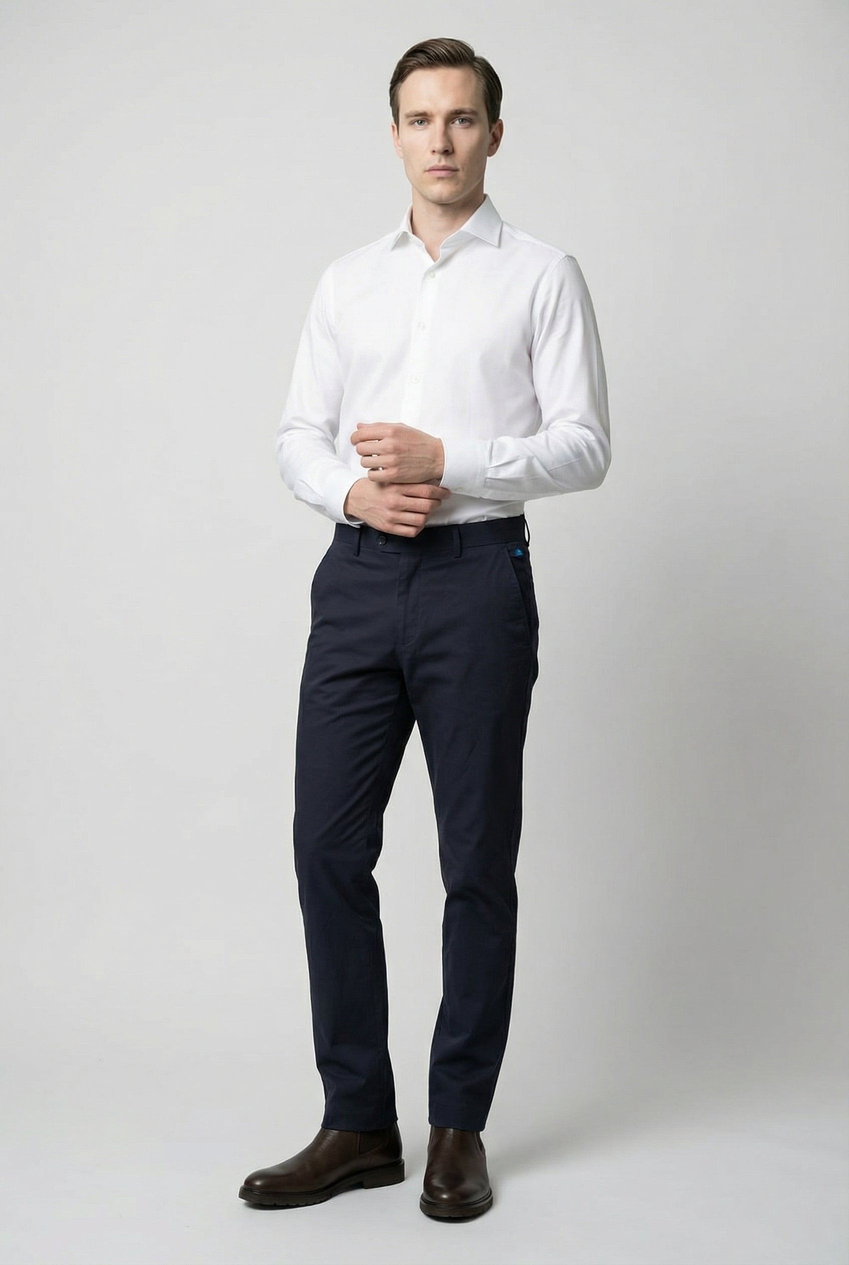 Men’s Cotton Regular Fit Chino Trousers - Zack - Navy Model Front Picture