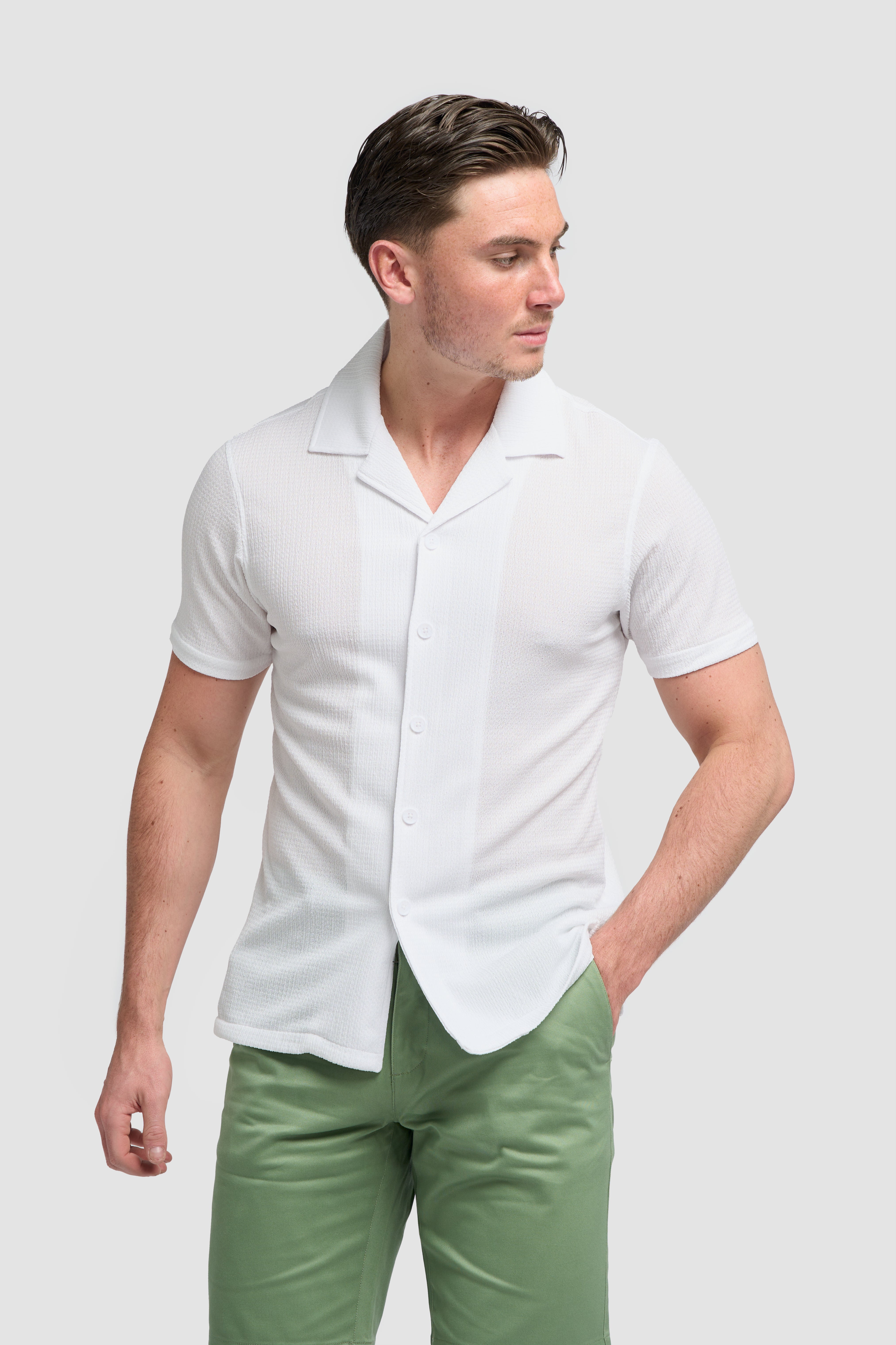 Men’s Cotton Short Sleeve Knit Shirt - Silva - White Model Picture