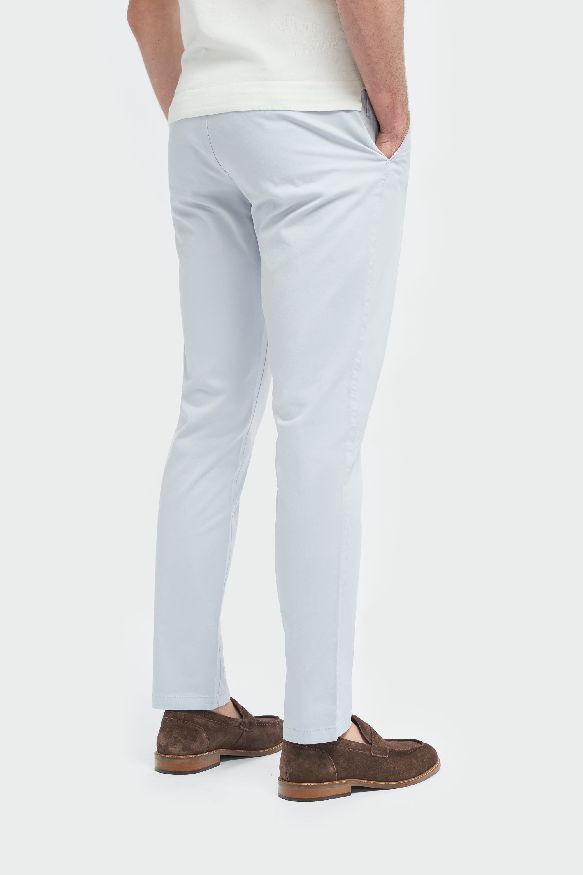 Men’s Cotton Slim Fit Chino Trousers - Hudson - Artic Grey Trousers Back Picture