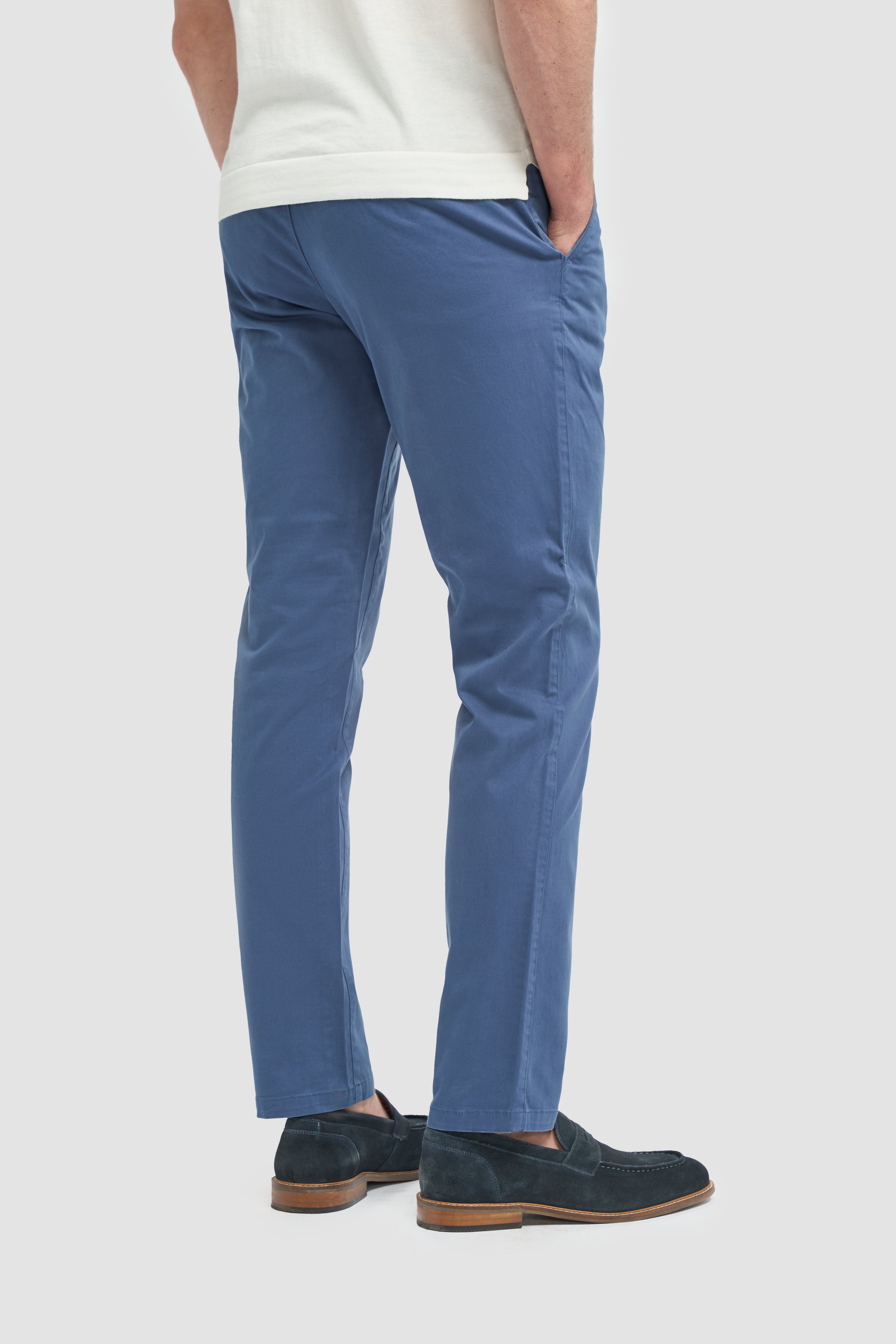 Men’s Cotton Slim Fit Chino Trousers - Hudson - Cobolt Blue Trousers Back Picture