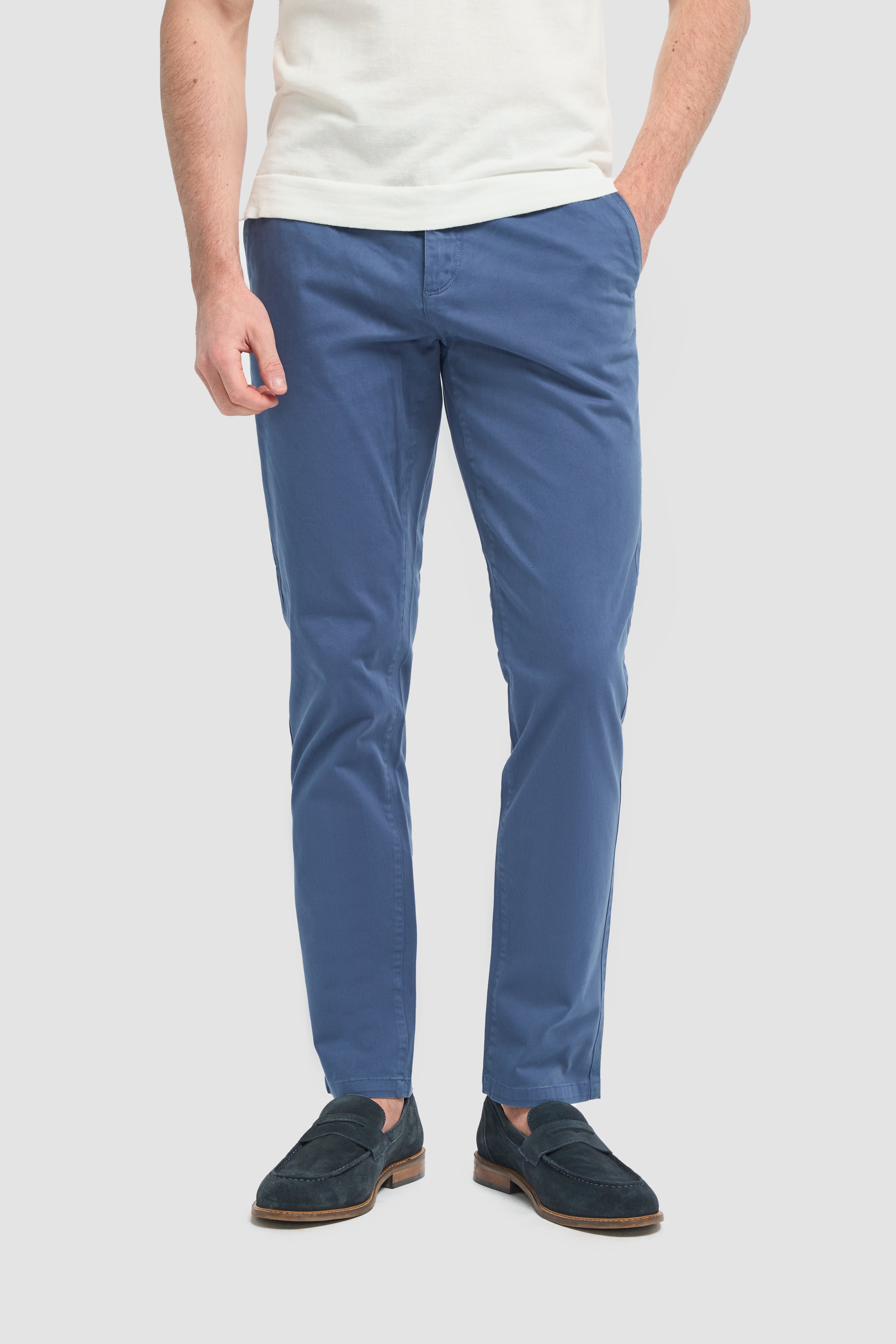 Men’s Cotton Slim Fit Chino Trousers - Hudson - Cobolt Blue Trousers Front Picture