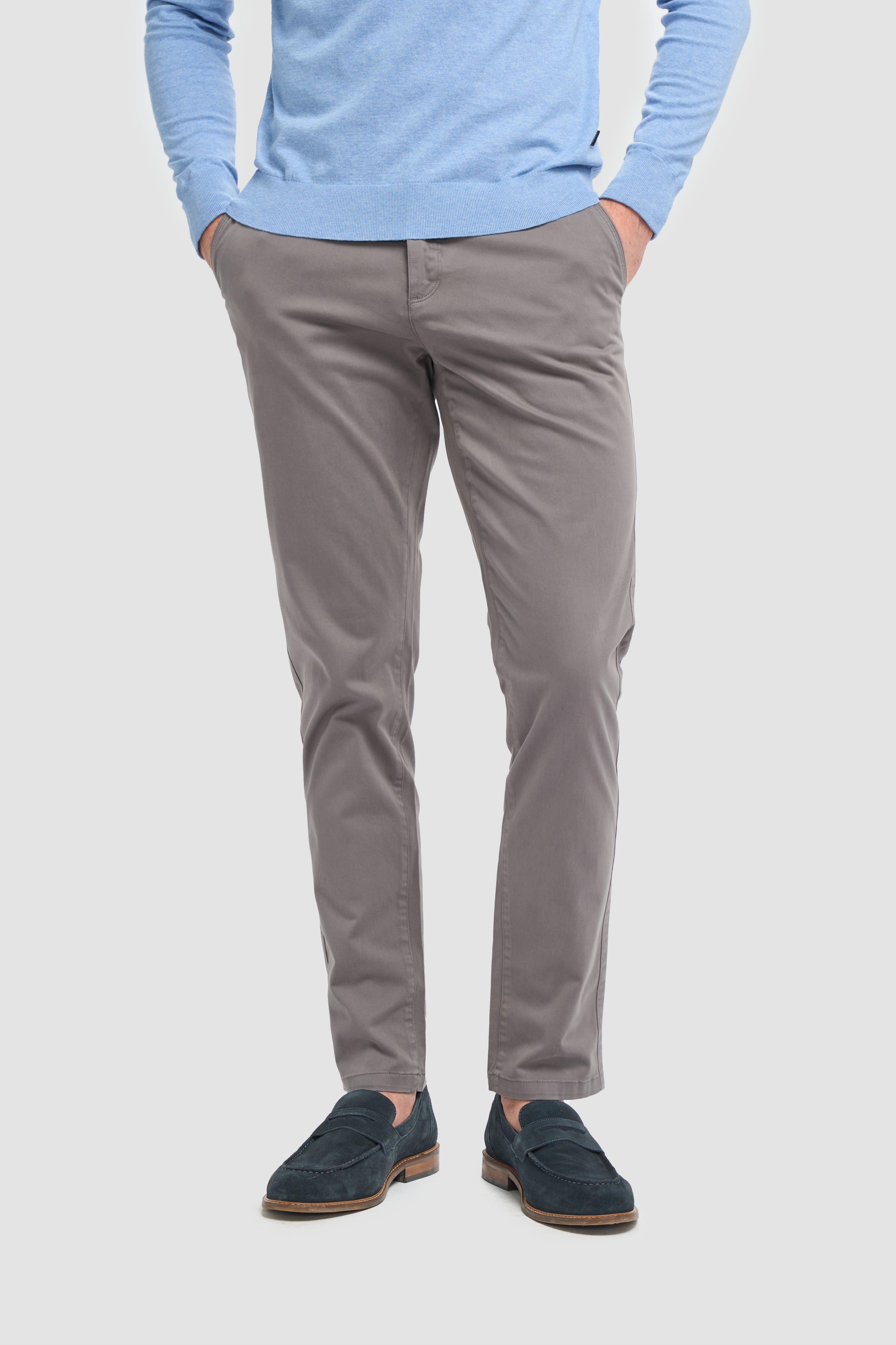 Men’s Cotton Slim Fit Chino Trousers - Hudson - Grey Trousers Picture