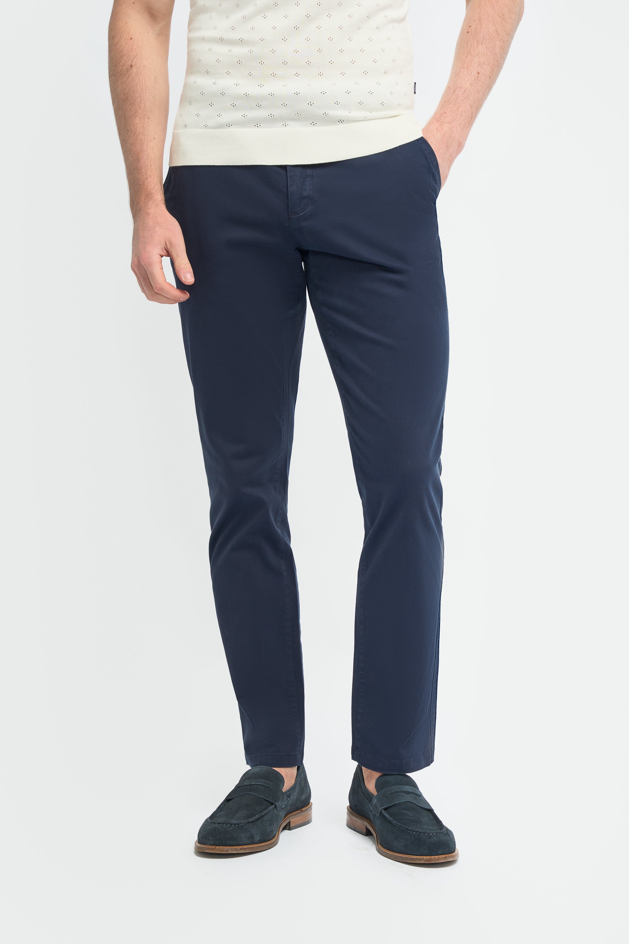 Men’s Cotton Slim Fit Chino Trousers - Hudson - Navy Trousers Front Picture