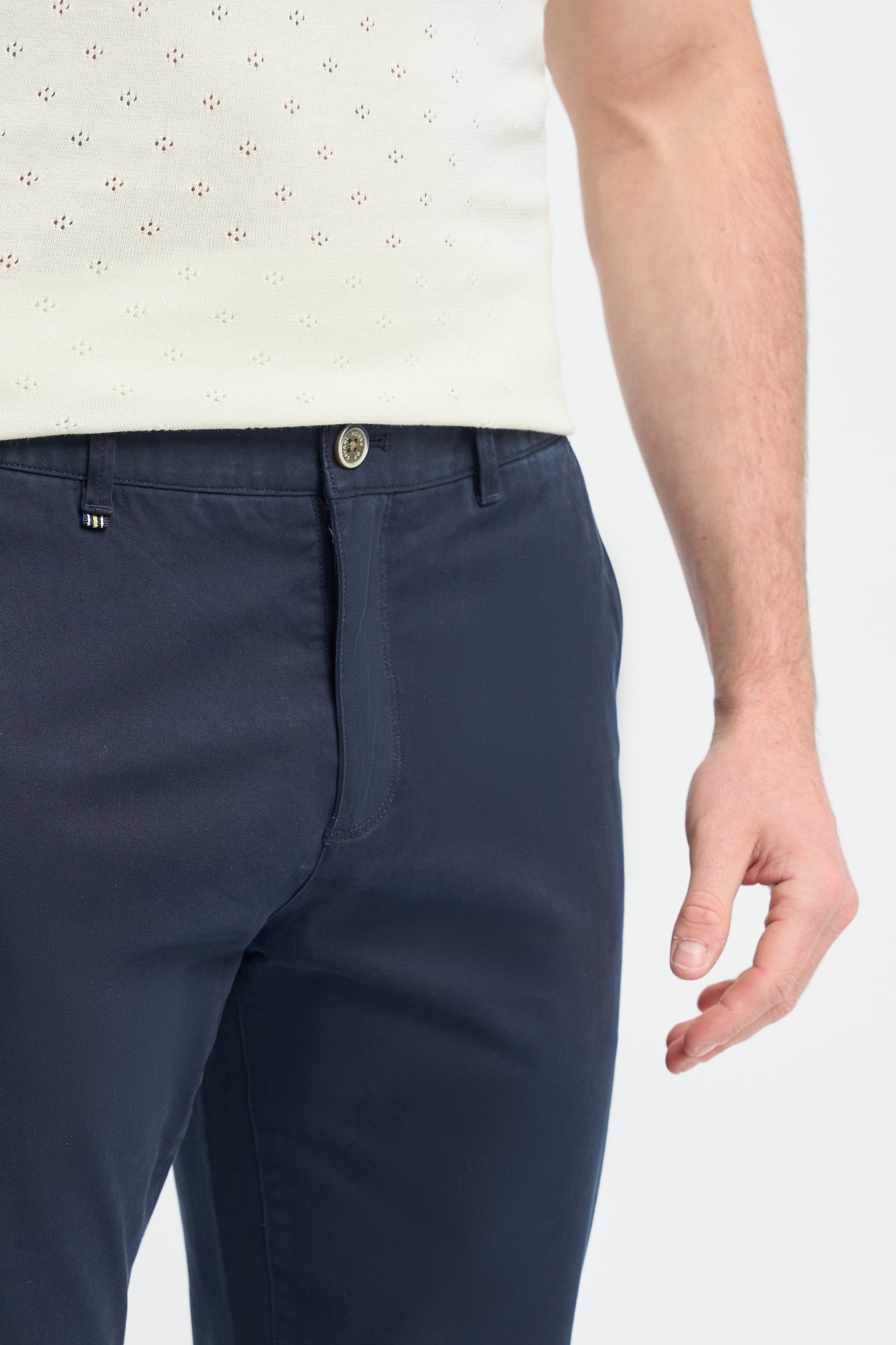 Men’s Cotton Slim Fit Chino Trousers - Hudson - Navy Trousers Front Detail Picture