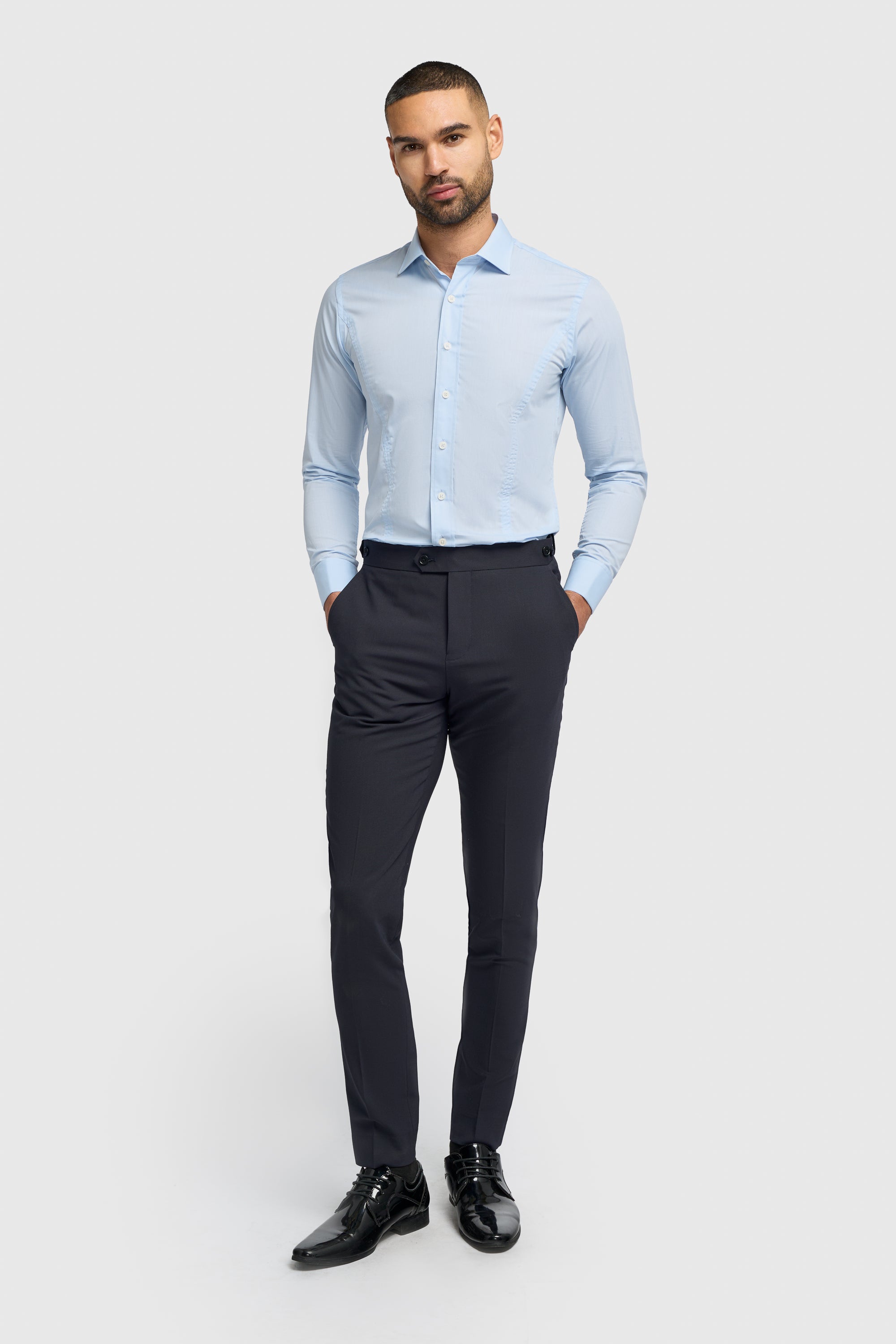 Men’s Double Cuff Long Sleeve Cotton Slim Fit Formal Shirt Model Front Picture