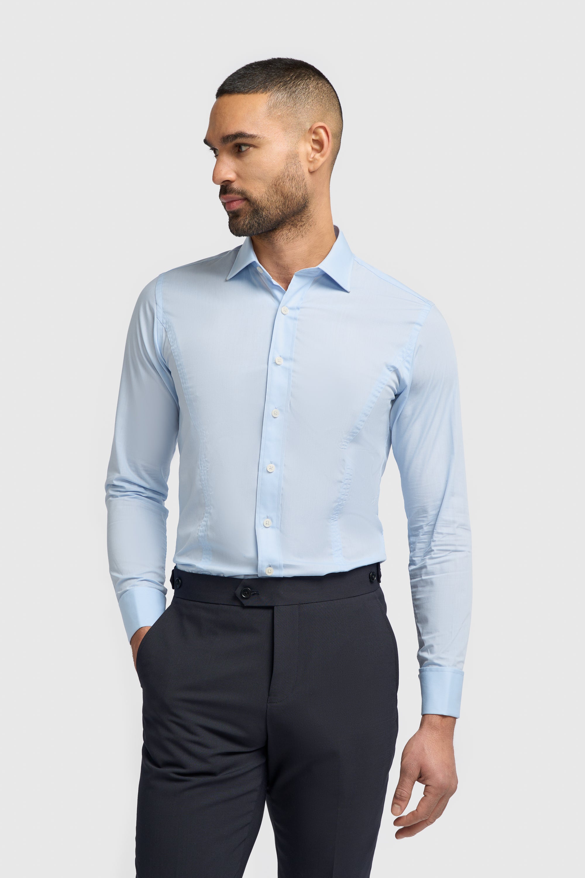 Men’s Double Cuff Long Sleeve Cotton Slim Fit Formal Shirt Model Picture