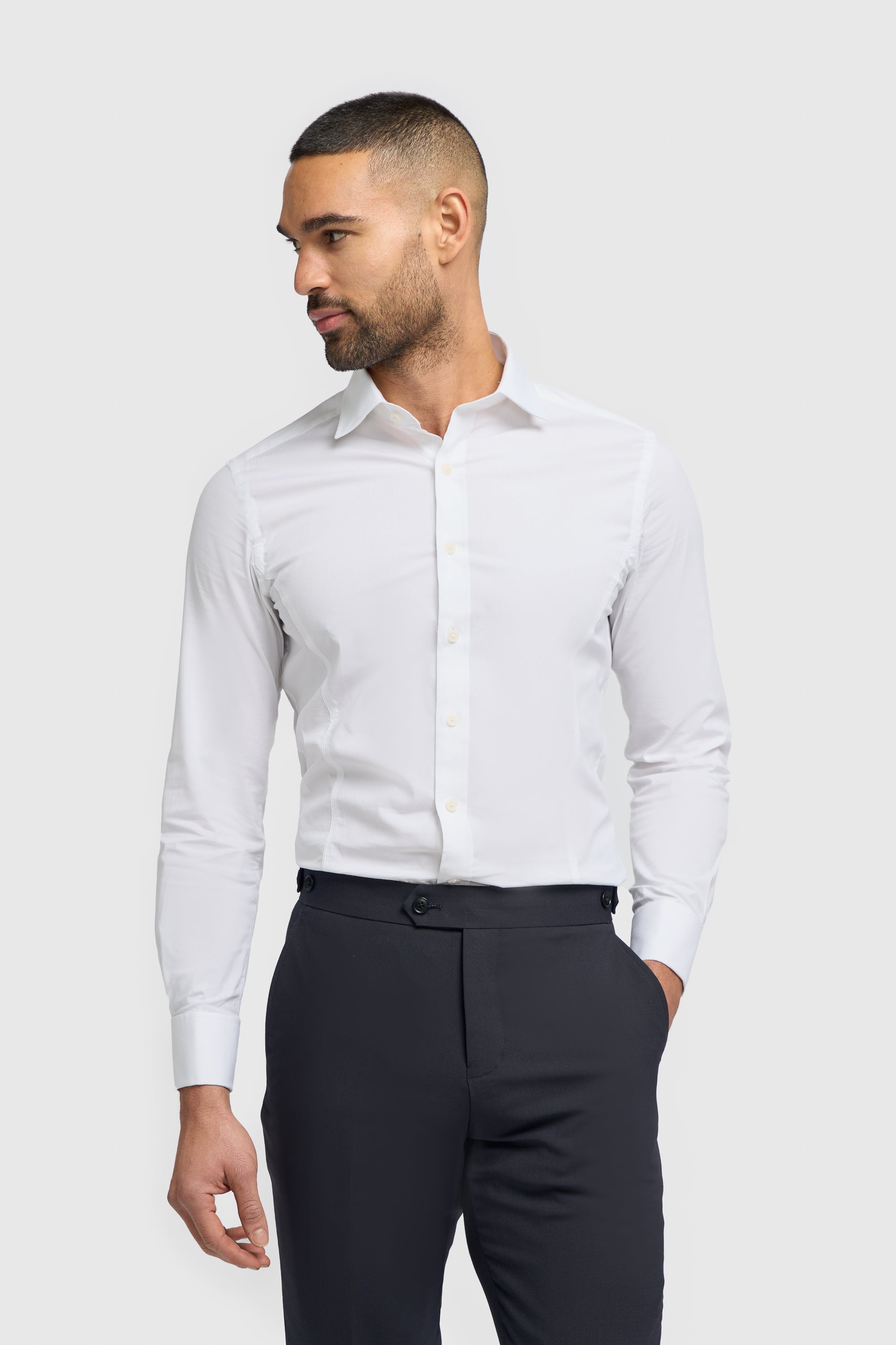 Men's Cotton Slim Fit Shirt with Cufflinks - ROSSI - White