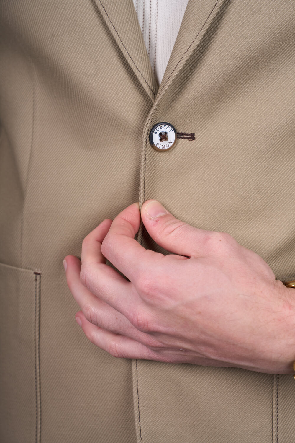 Men’s Cotton Twill Blazer with Patch Pockets - Ethan - Tan Detail Picture